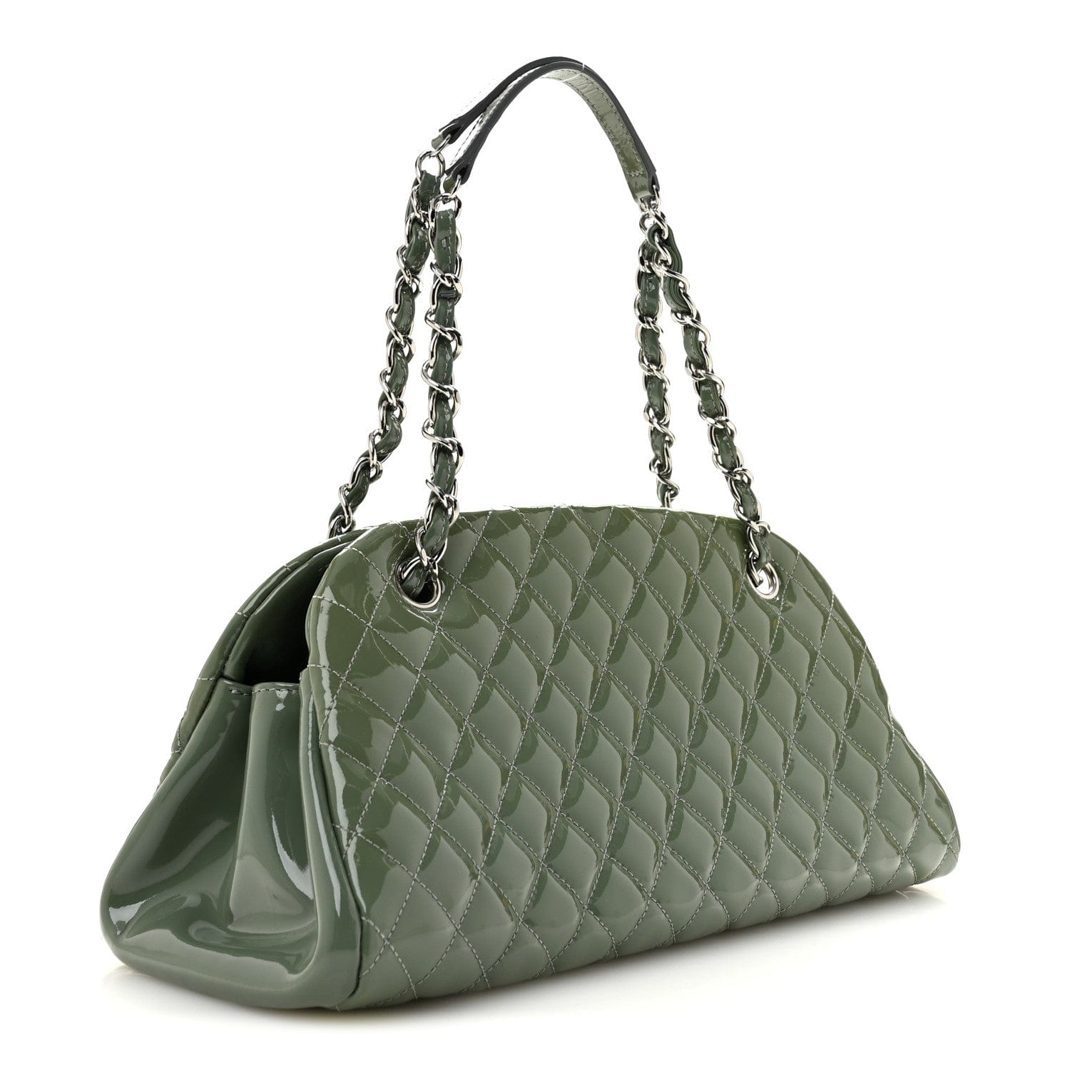 Chanel Patent Quilted Medium Just Mademoiselle Bowling Bag Light Khaki