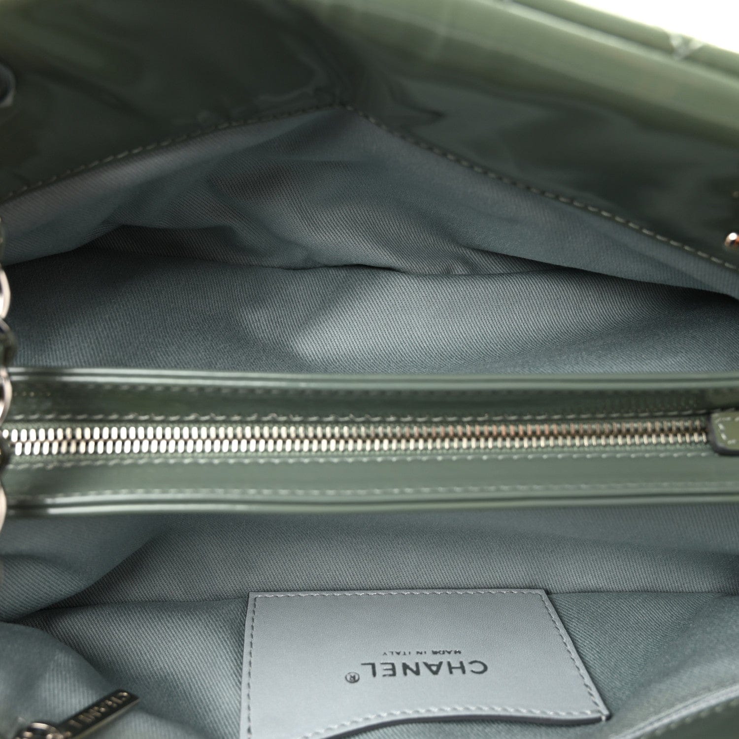 Chanel Patent Quilted Medium Just Mademoiselle Bowling Bag Light Khaki