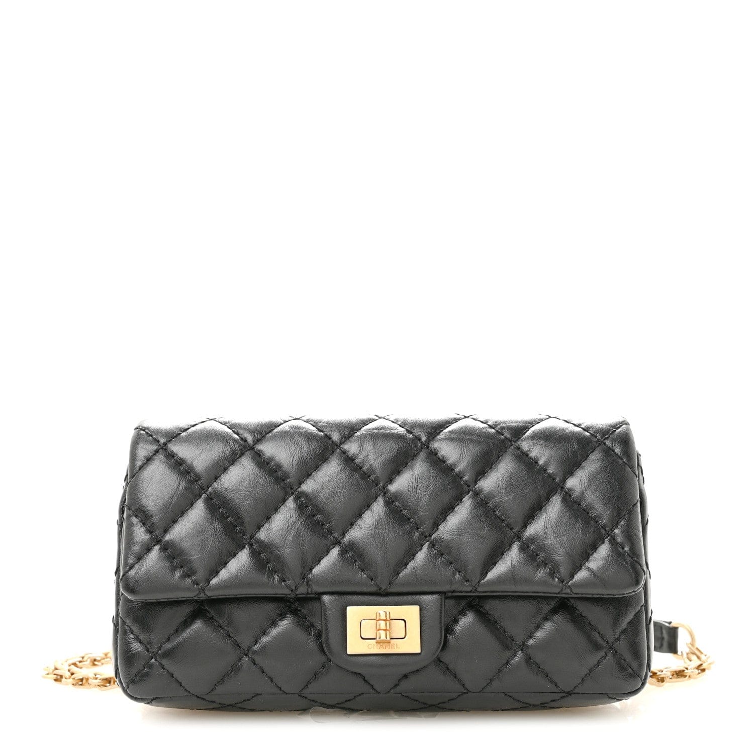 Chanel Aged Calfskin Quilted 2.55 Reissue Chain Waist Bag Black
