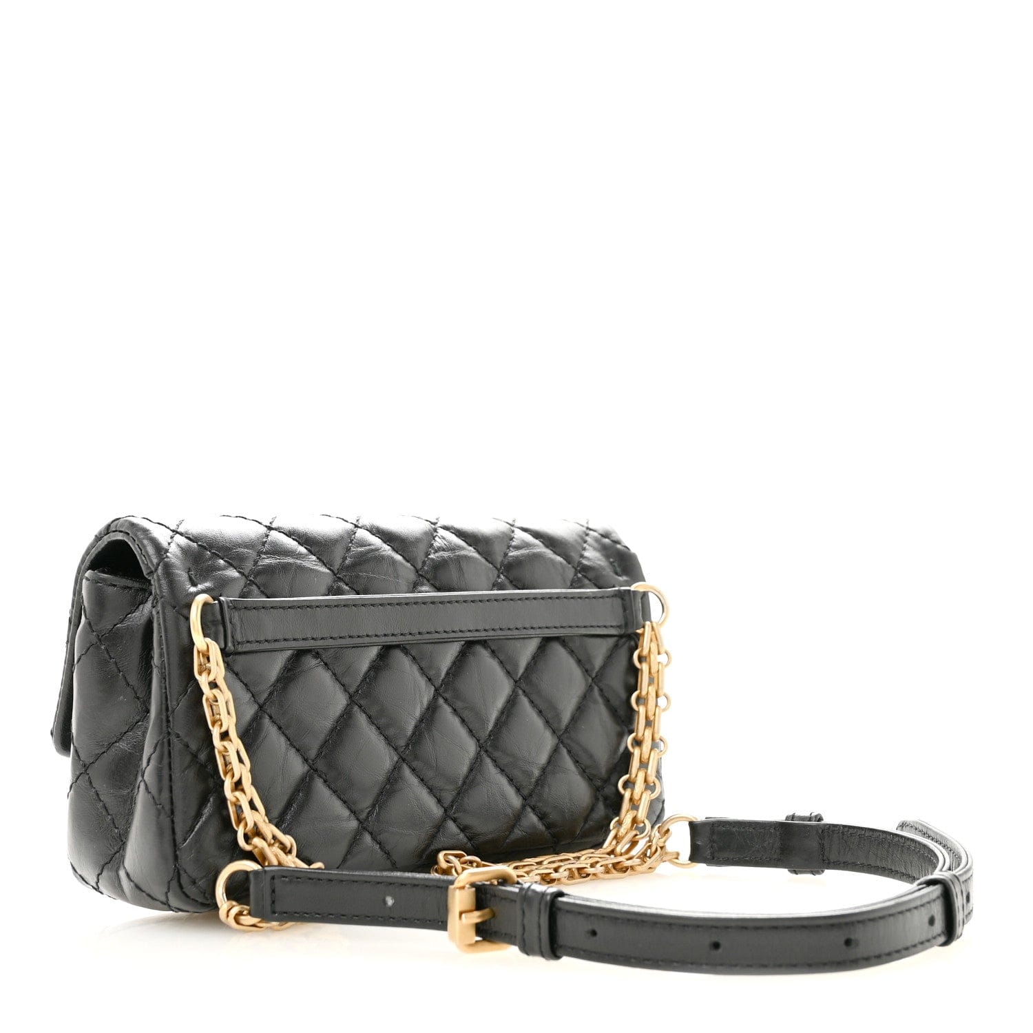 Chanel Aged Calfskin Quilted 2.55 Reissue Chain Waist Bag Black