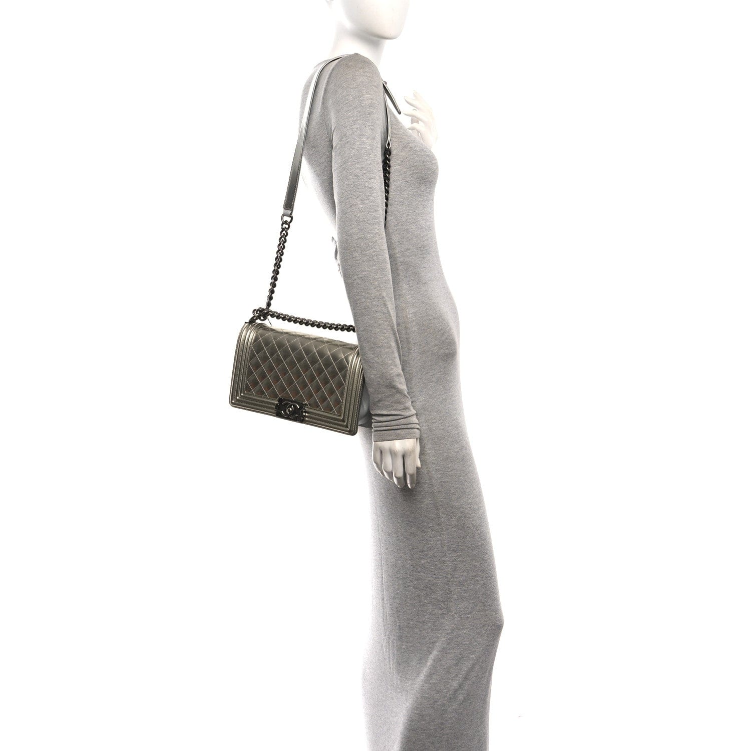 Chanel Metallic Patent Calfskin Quilted Medium Boy Flap Silver