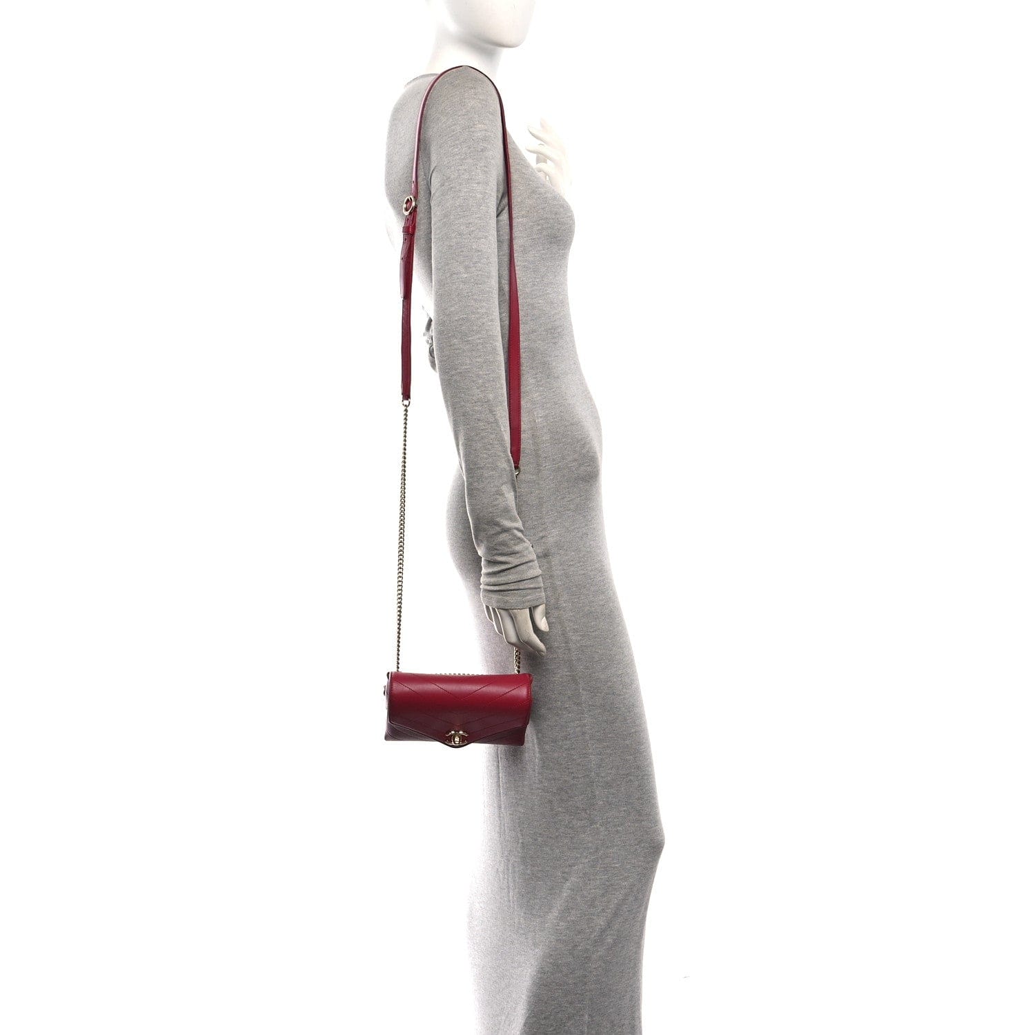 Chanel Calfskin Chevron Stitched Coco Waist Bag Red