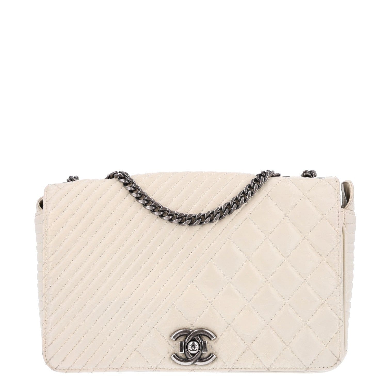 Chanel Glazed Calfskin Quilted Medium Coco Boy Flap White