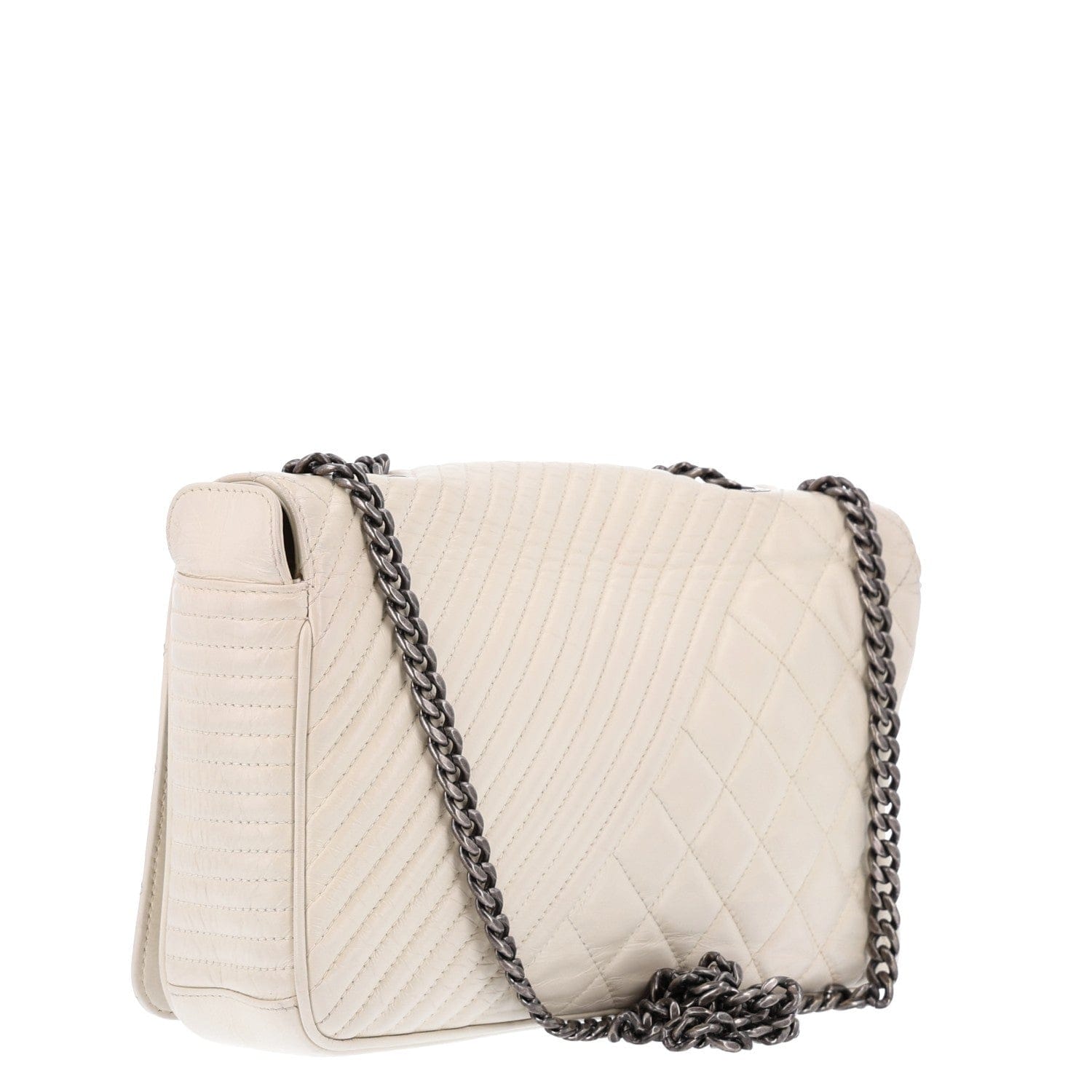 Chanel Glazed Calfskin Quilted Medium Coco Boy Flap White