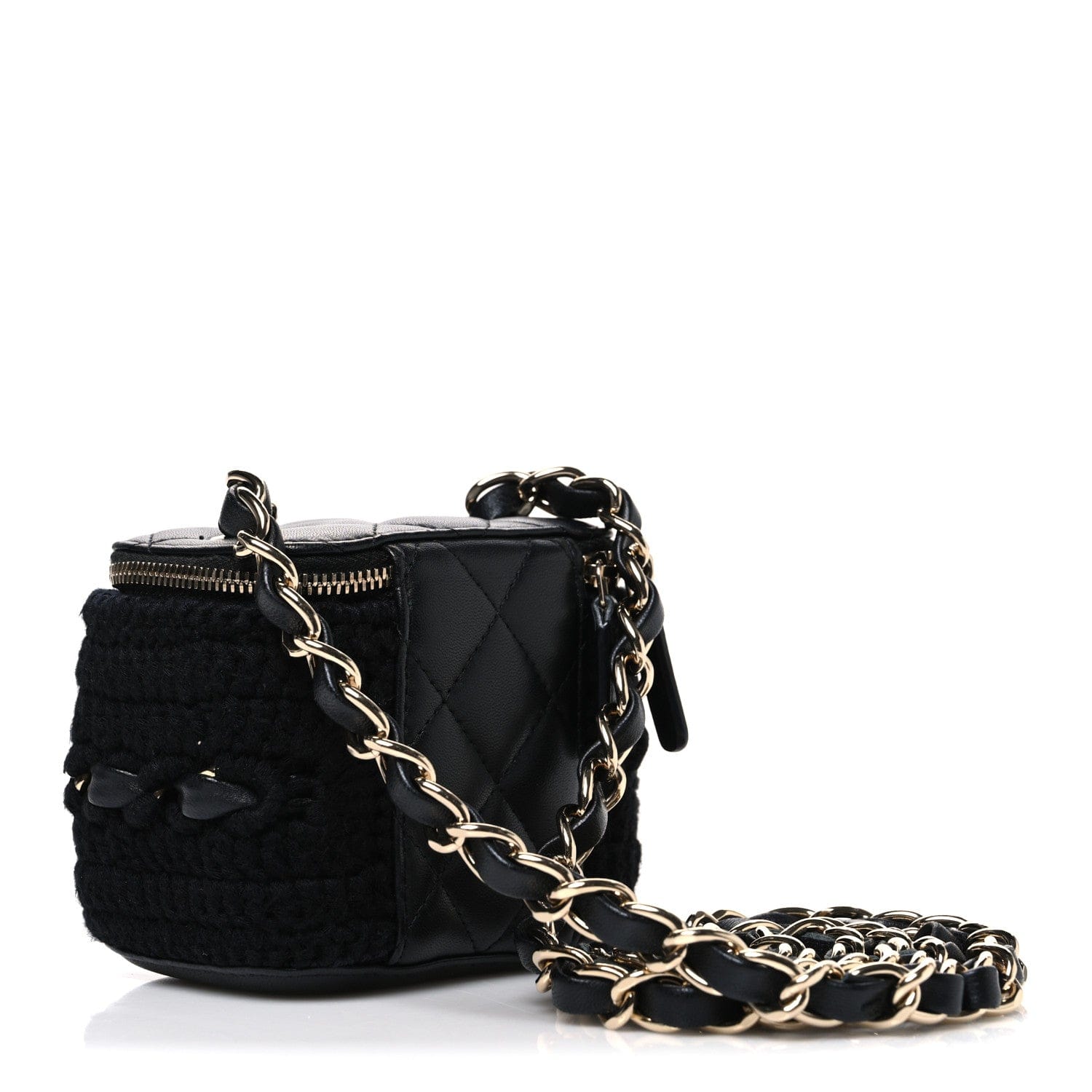Chanel Lambskin Crochet Quilted Mini Vanity Case With Chain Black