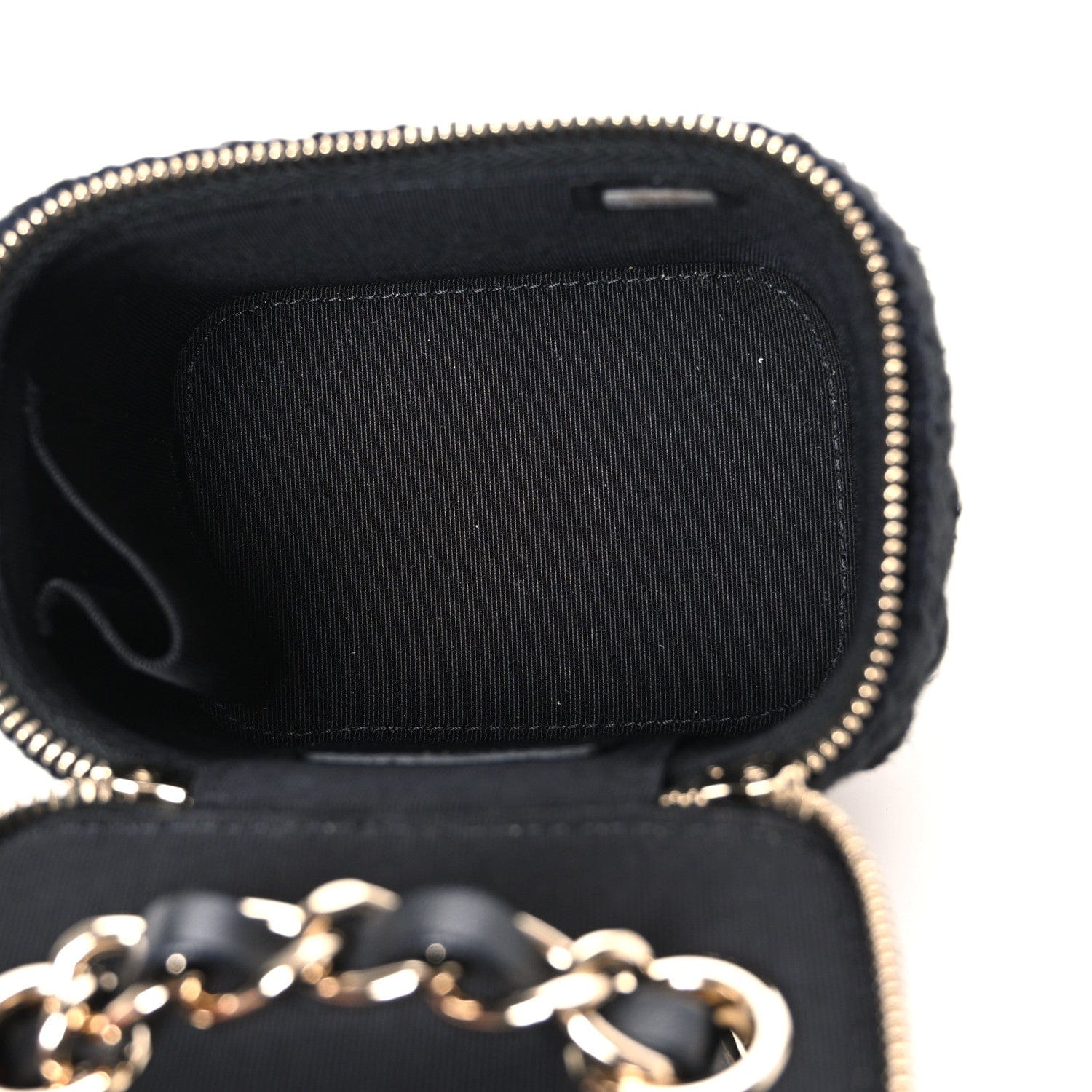 Chanel Lambskin Crochet Quilted Mini Vanity Case With Chain Black