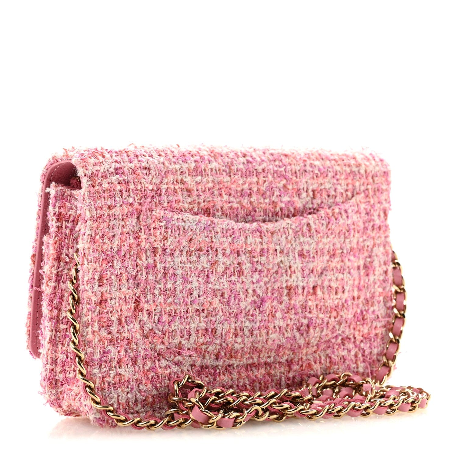 Chanel Tweed Quilted Wallet On Chain WOC Pink