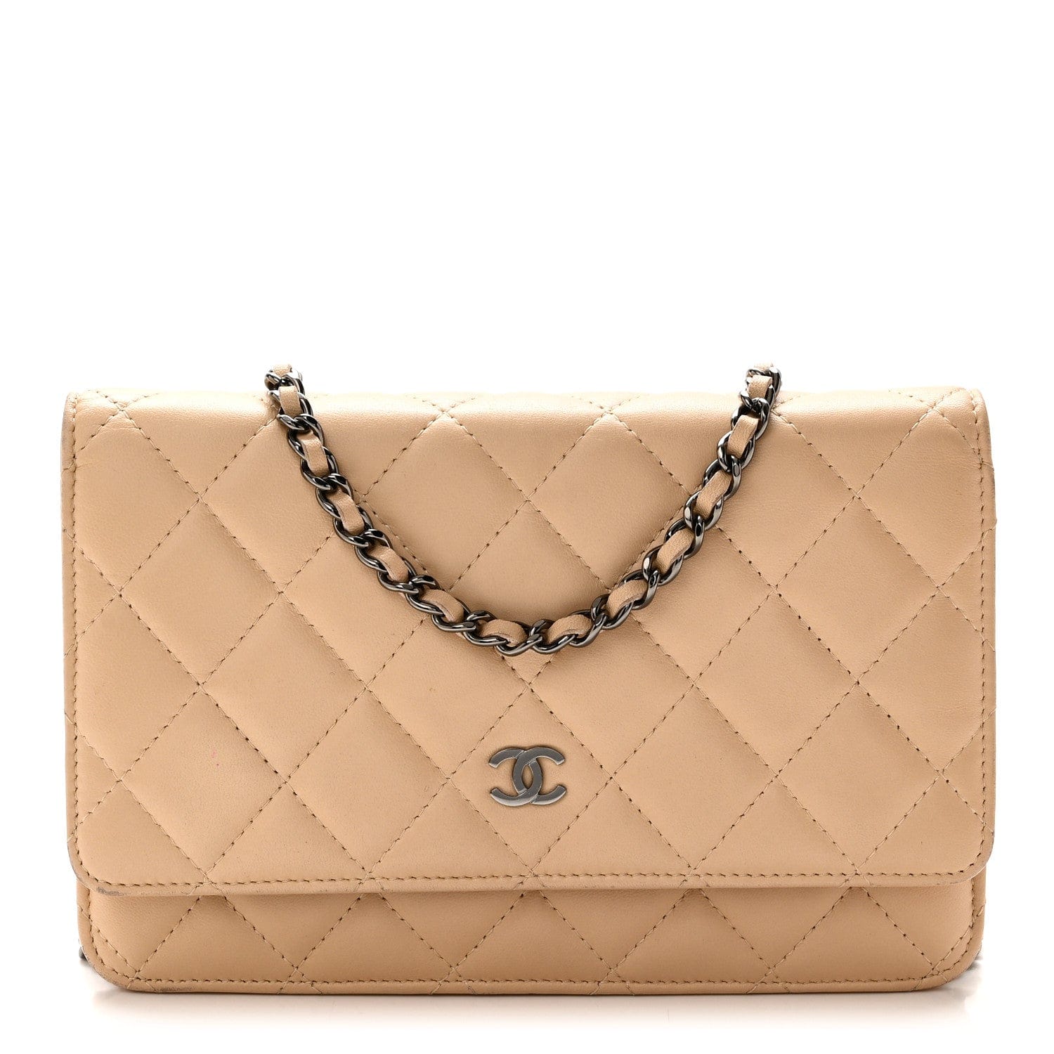 Chanel Lambskin Quilted Wallet On Chain WOC Beige