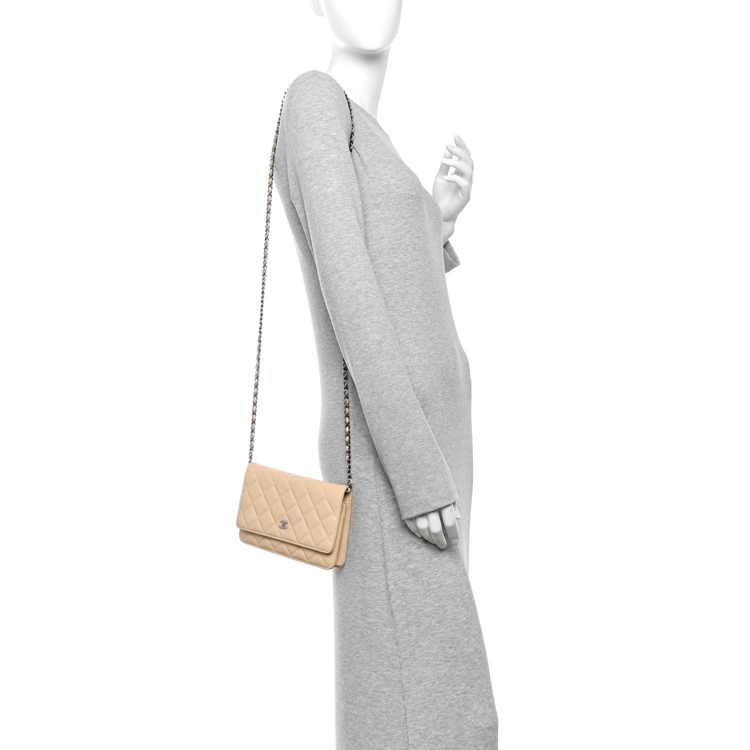 Chanel Lambskin Quilted Wallet On Chain WOC Beige