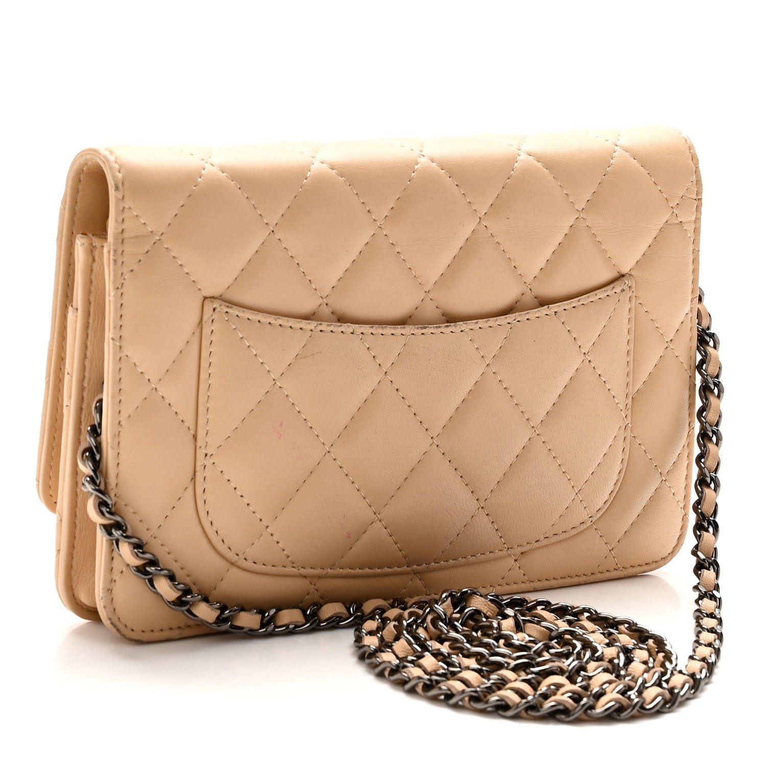 Chanel Lambskin Quilted Wallet On Chain WOC Beige