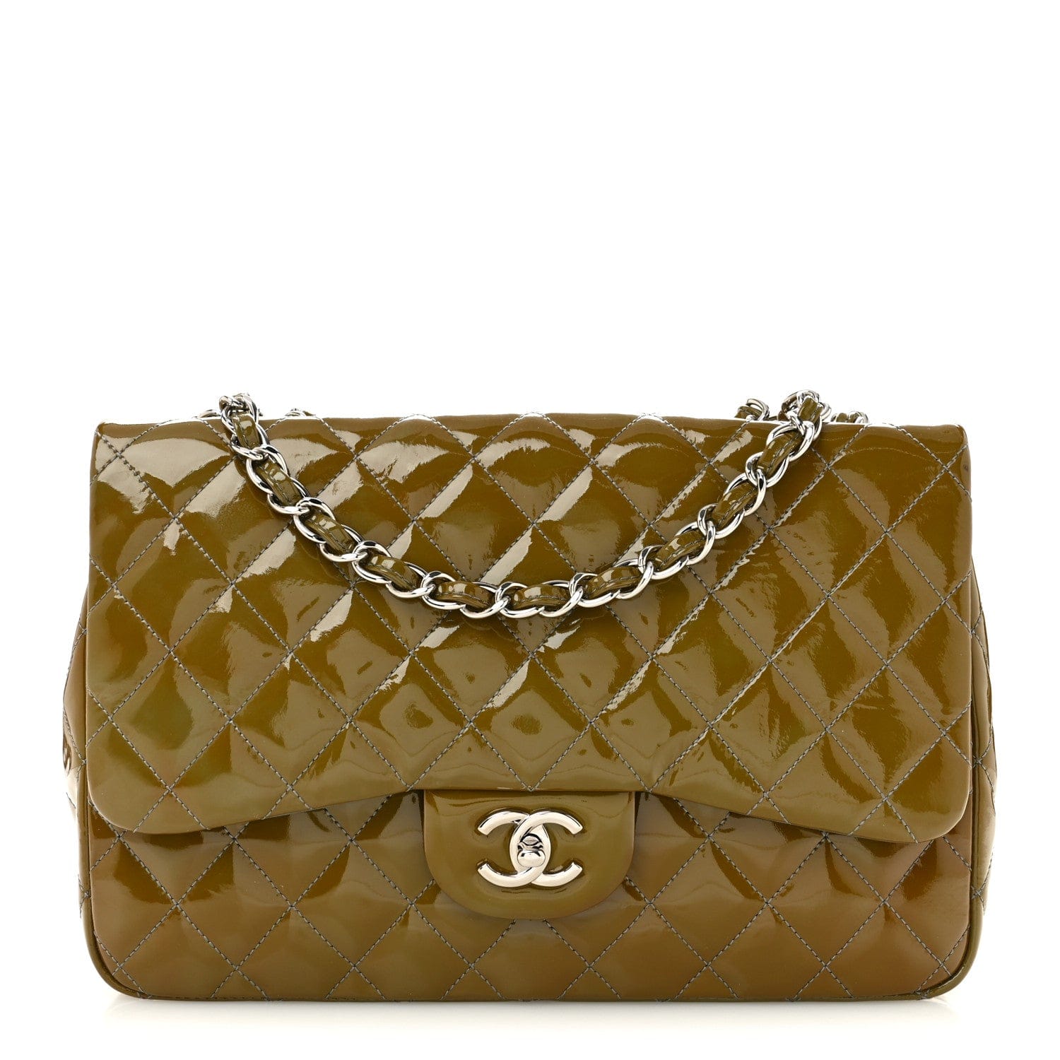 Chanel Patent Quilted Jumbo Single Flap Grey