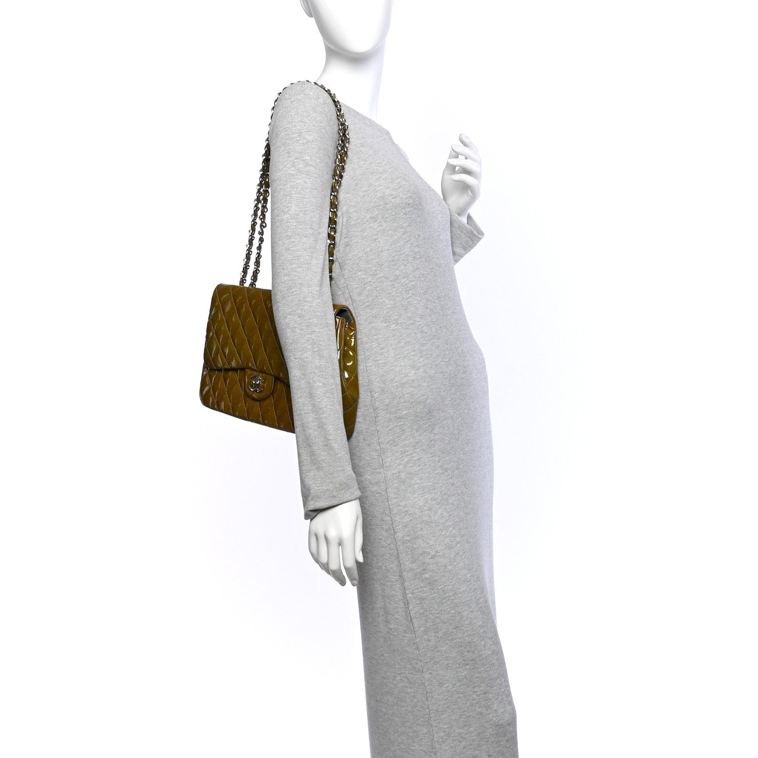 Chanel Patent Quilted Jumbo Single Flap Grey