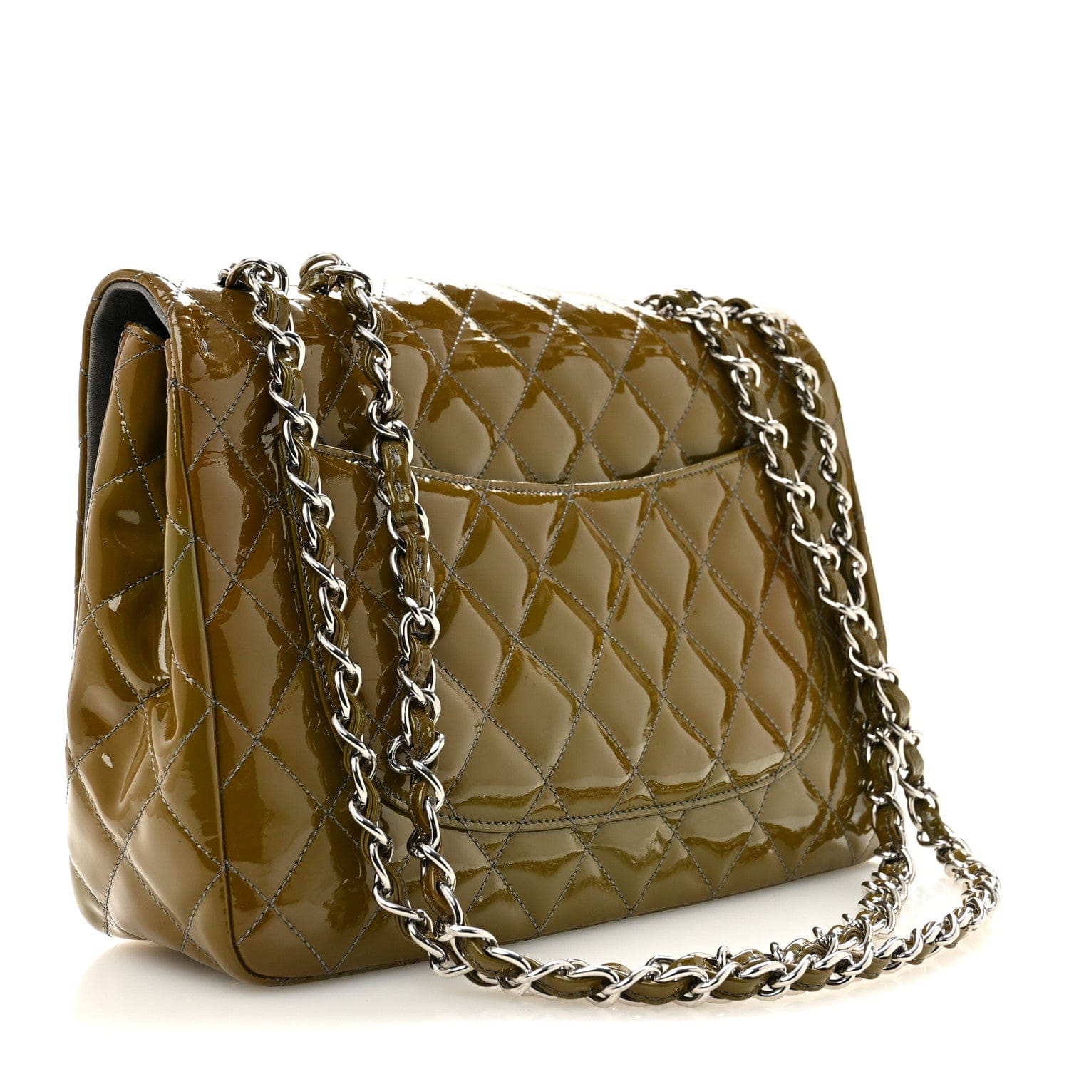 Chanel Patent Quilted Jumbo Single Flap Grey