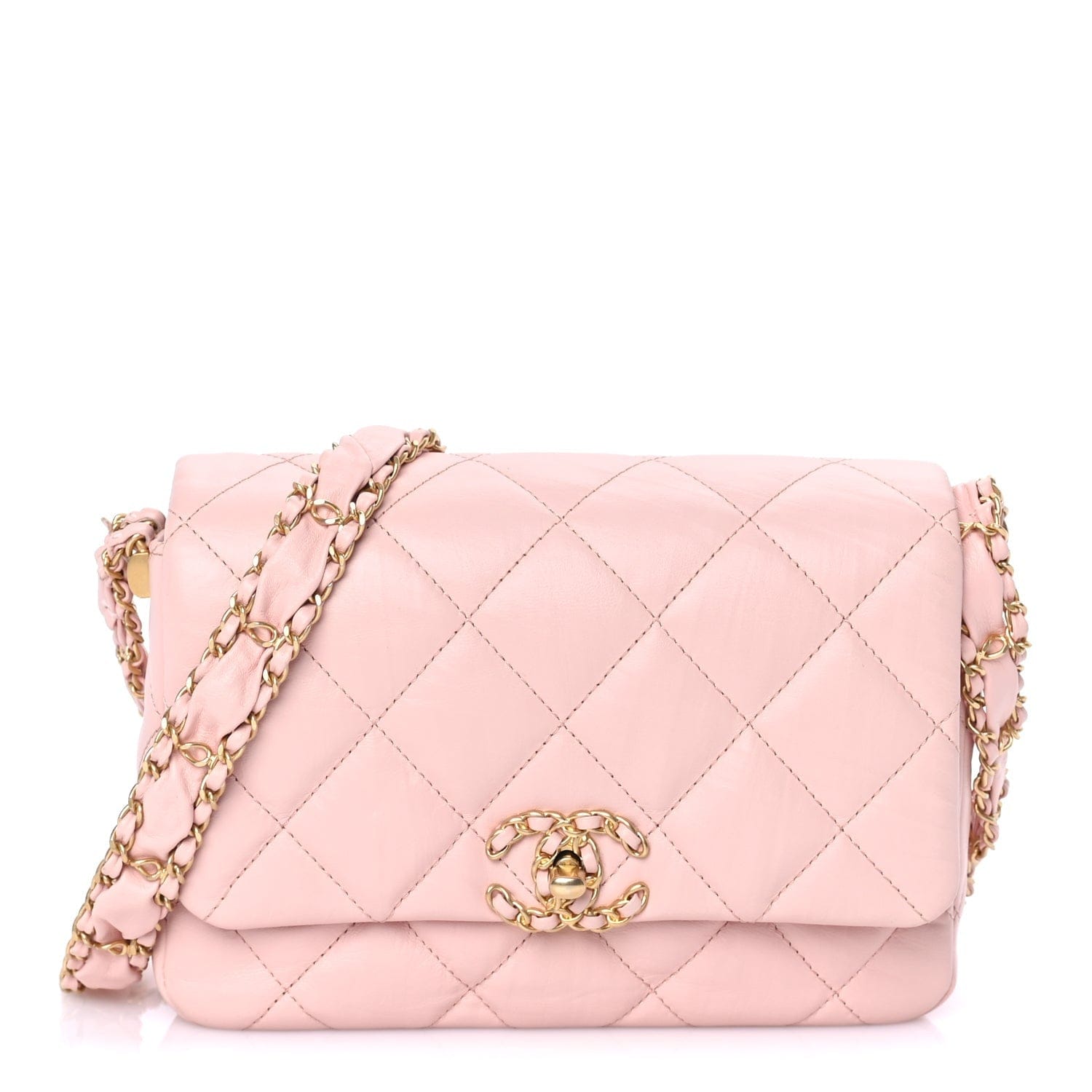 Chanel Crumpled Calfskin Quilted Braided CC Flap Light Pink