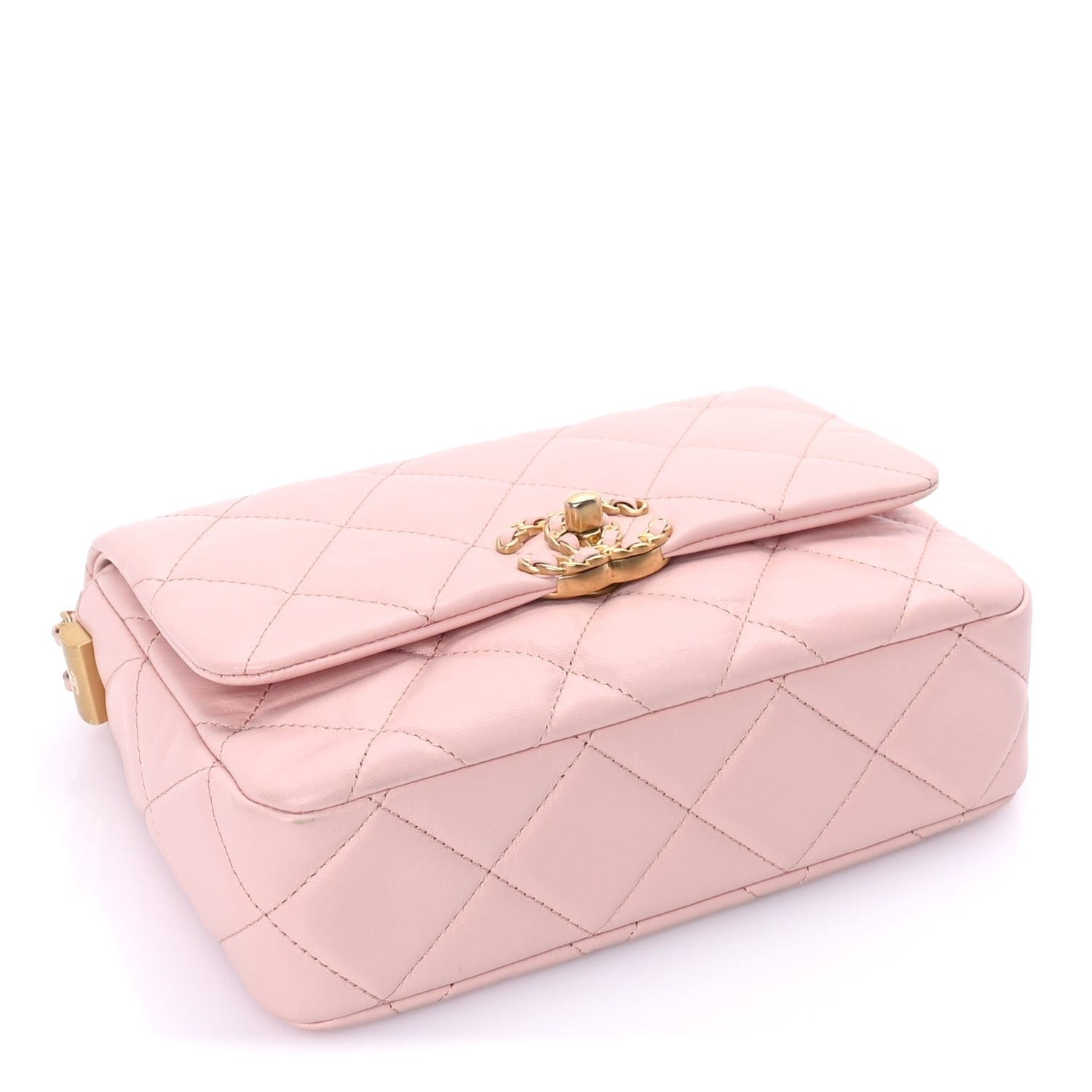 Chanel Crumpled Calfskin Quilted Braided CC Flap Light Pink