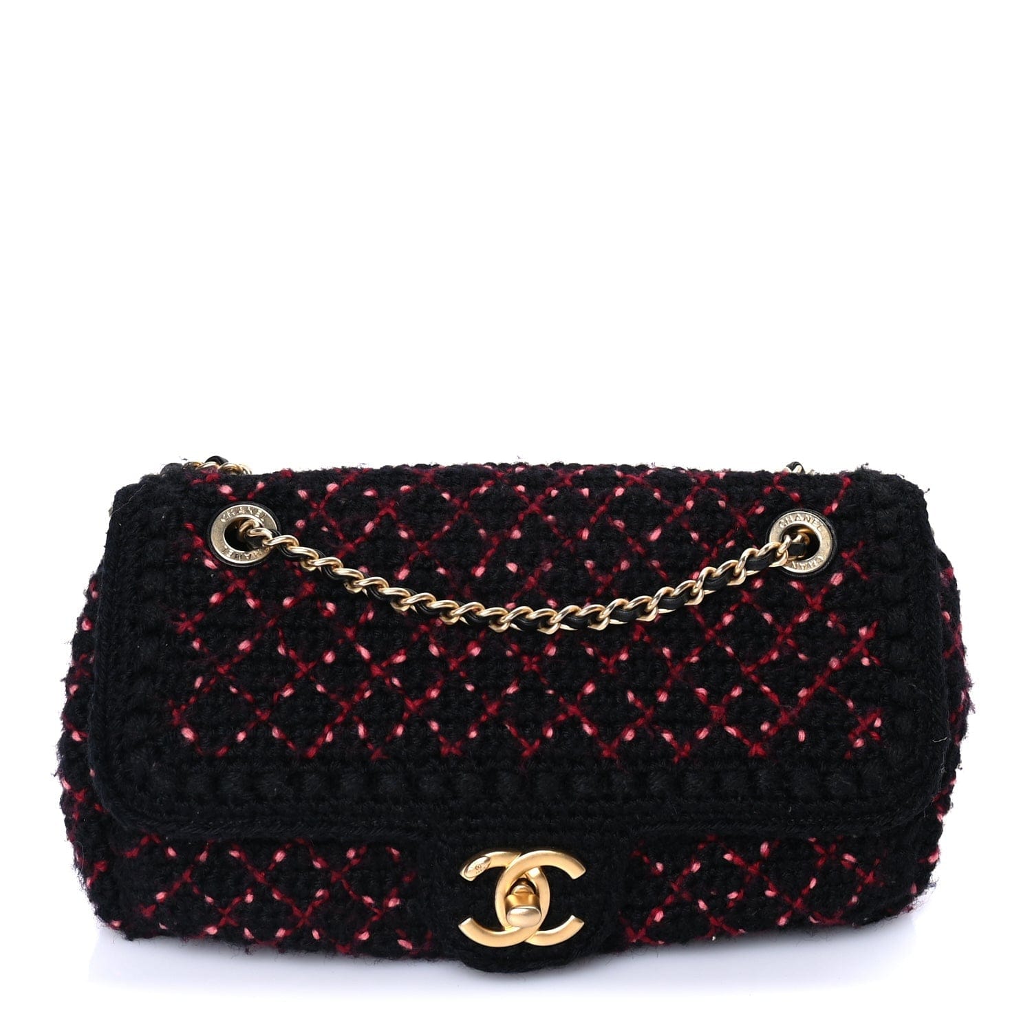 Chanel Knit Quilted Mini Rectangular Flap Black Burgundy