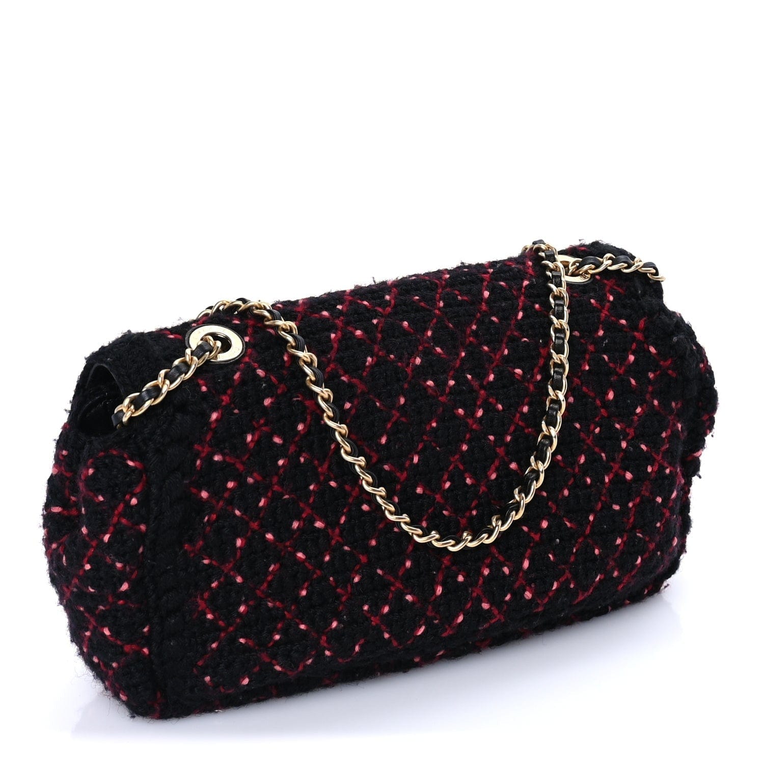 Chanel Knit Quilted Mini Rectangular Flap Black Burgundy