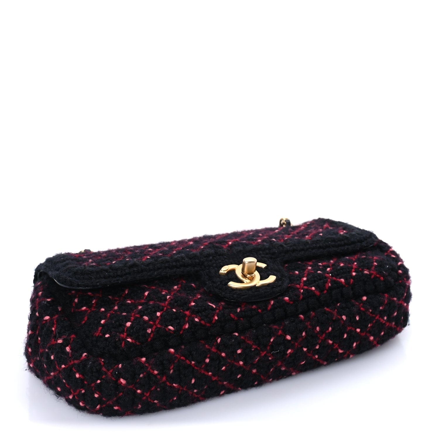 Chanel Knit Quilted Mini Rectangular Flap Black Burgundy