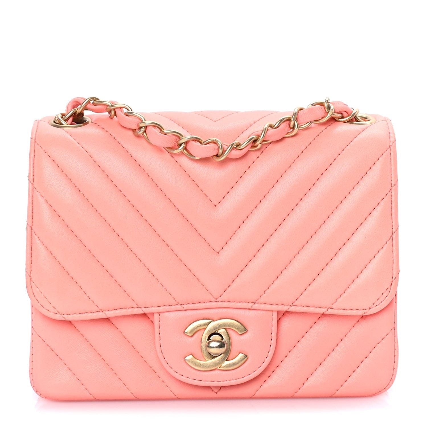 Chanel Lambskin Chevron Quilted Mini Square Flap Pink