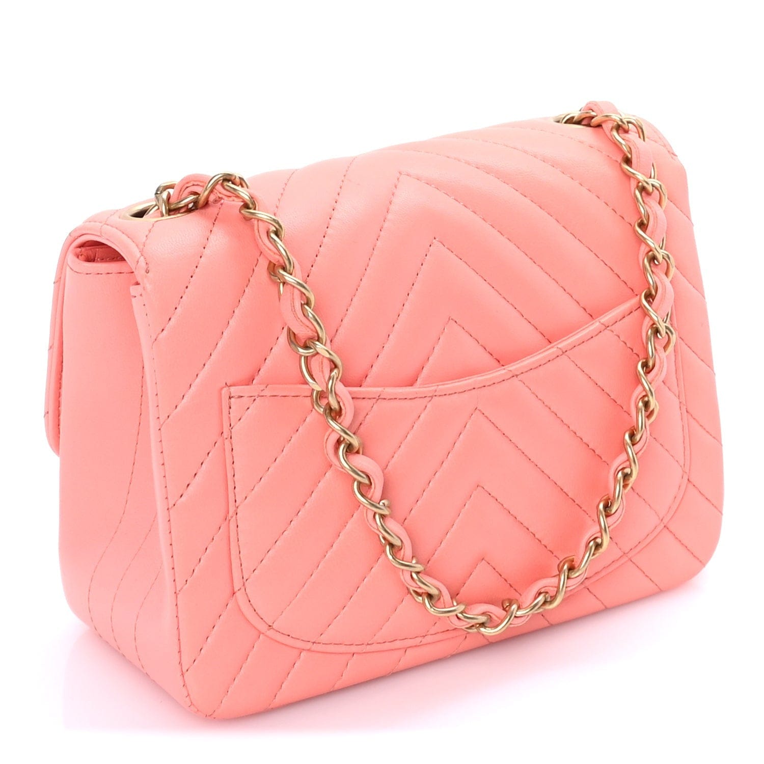 Chanel Lambskin Chevron Quilted Mini Square Flap Pink