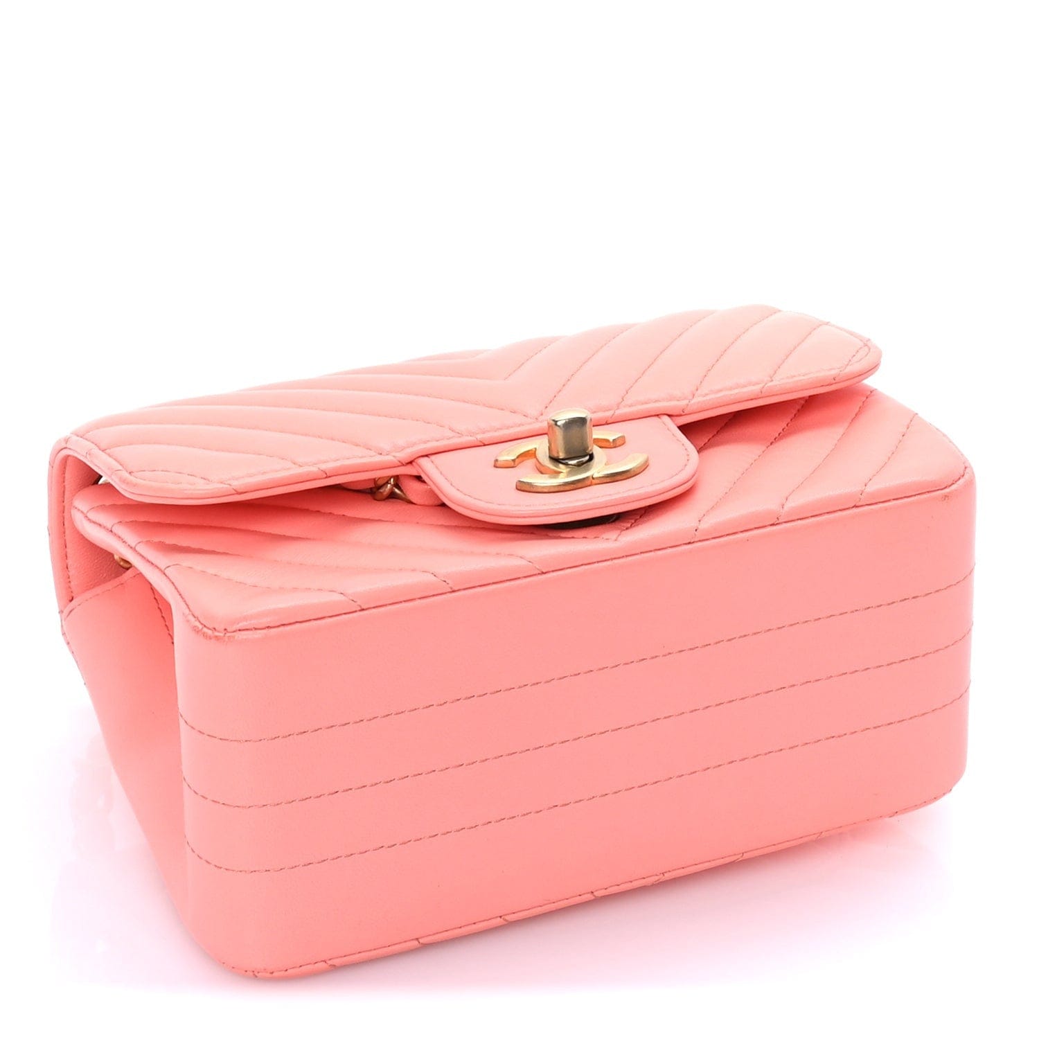 Chanel Lambskin Chevron Quilted Mini Square Flap Pink