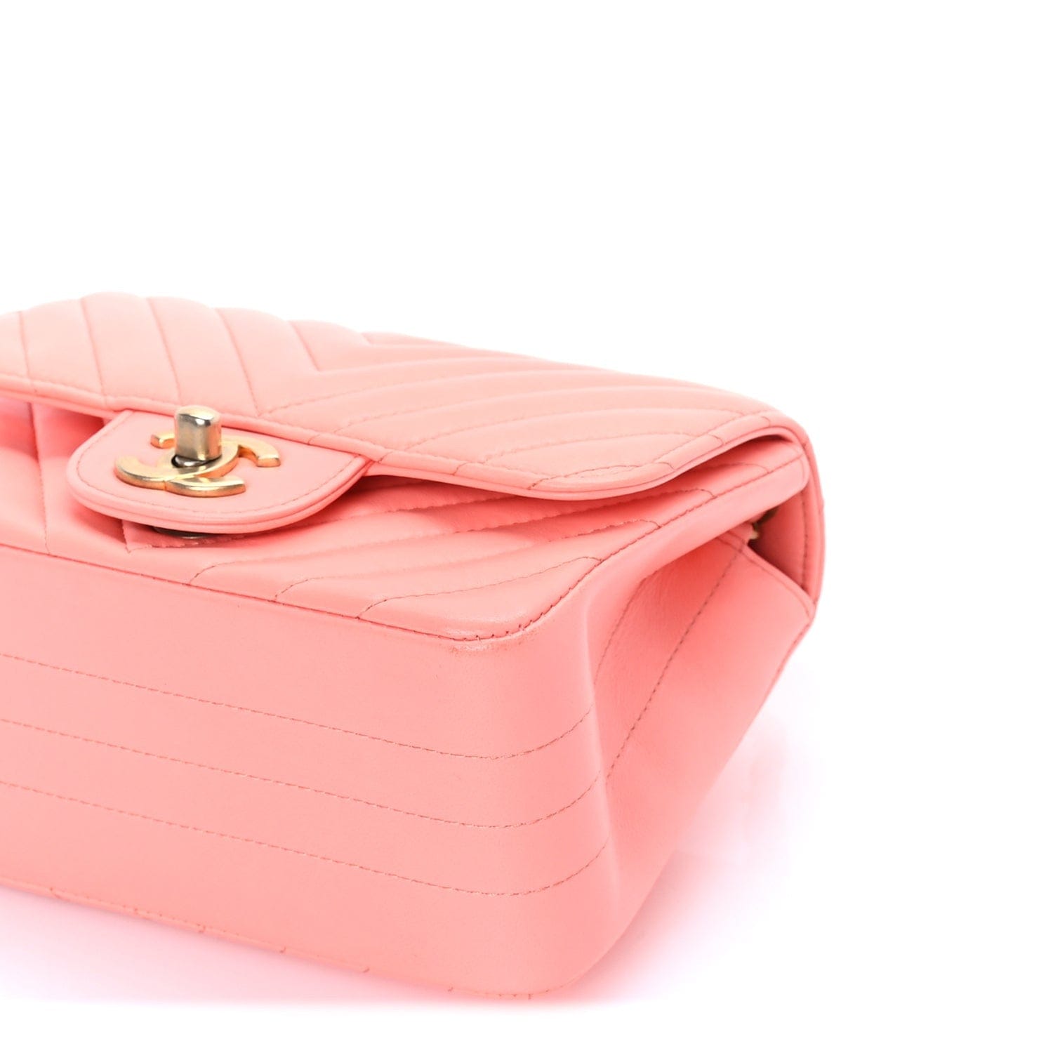 Chanel Lambskin Chevron Quilted Mini Square Flap Pink