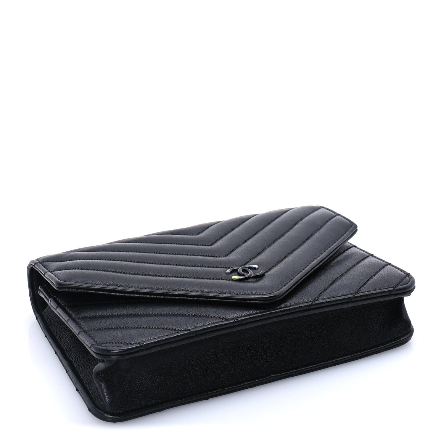 Chanel Sheepskin Chevron Wallet On Chain WOC Black