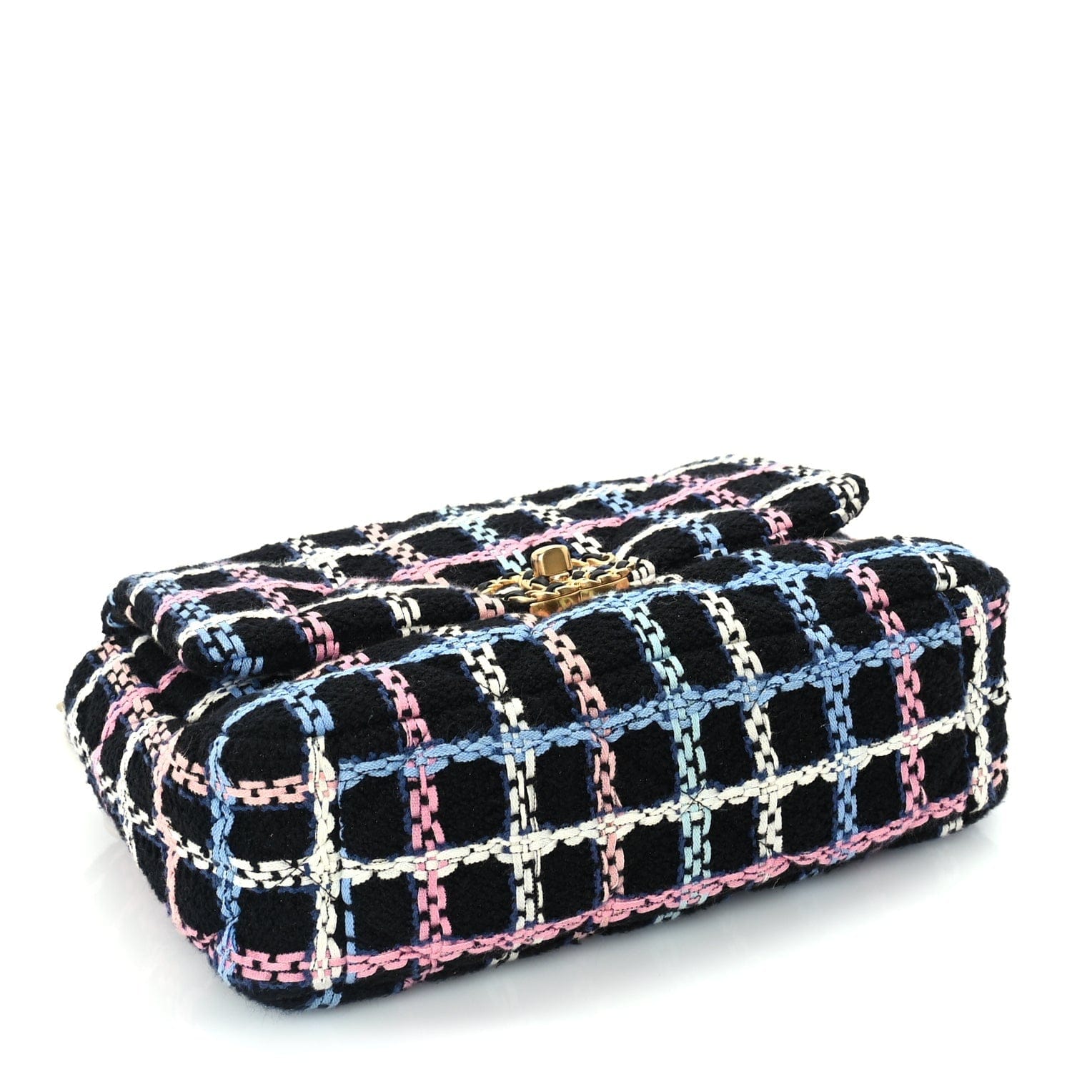 Chanel Tweed Quilted Medium 19 Flap Black Blue Pink