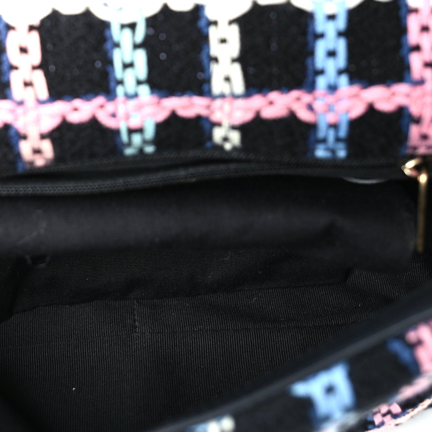 Chanel Tweed Quilted Medium 19 Flap Black Blue Pink