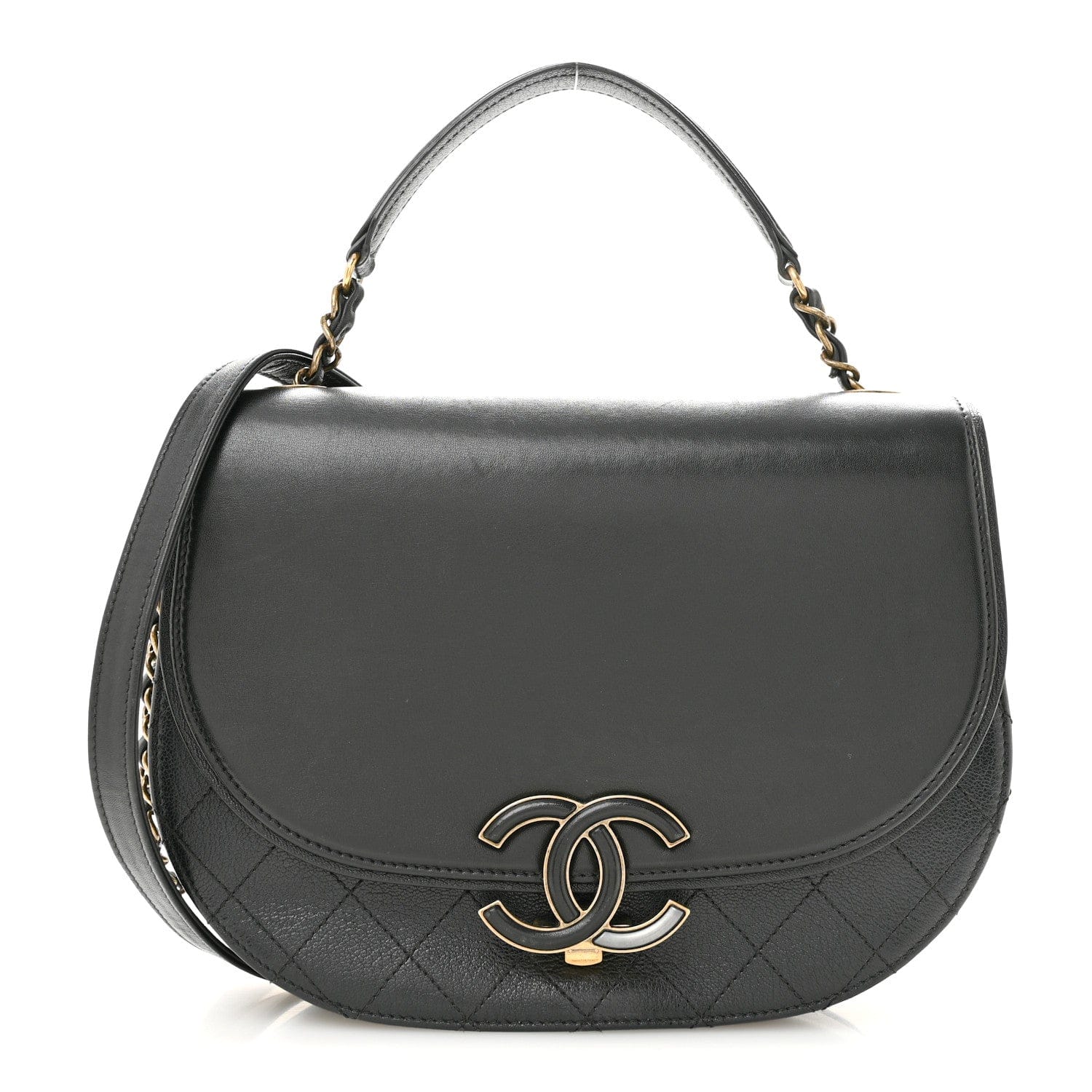 Chanel Shiny Calfskin Goatskin Quilted Medium Coco Curve Messenger Flap Black