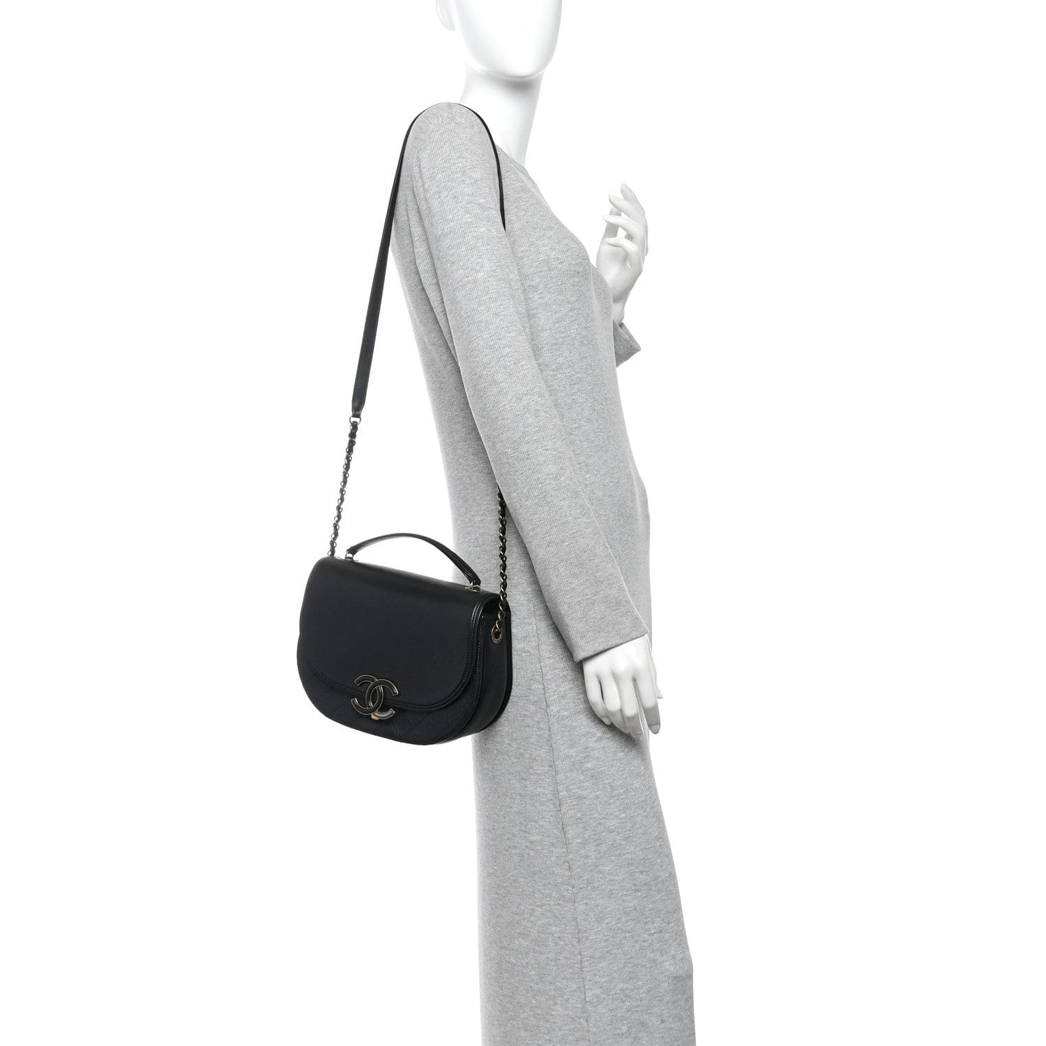 Chanel Shiny Calfskin Goatskin Quilted Medium Coco Curve Messenger Flap Black