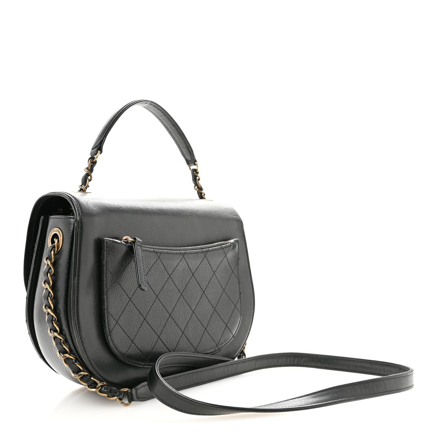 Chanel Shiny Calfskin Goatskin Quilted Medium Coco Curve Messenger Flap Black