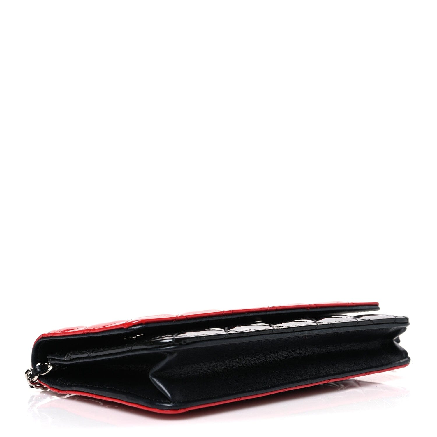 Chanel Patent Quilted Bi - Color Wallet On Chain WOC Red Black