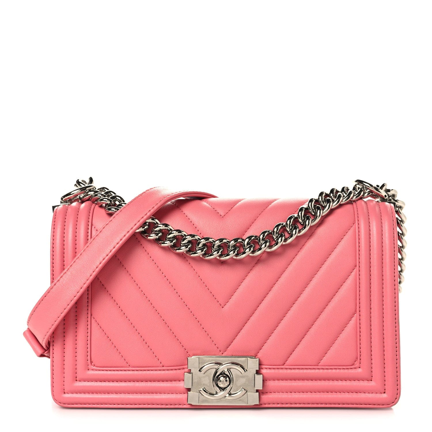 Chanel Lambskin Chevron Quilted Medium Boy Flap Pink
