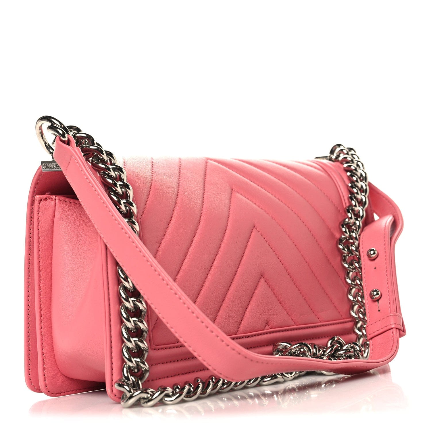 Chanel Lambskin Chevron Quilted Medium Boy Flap Pink