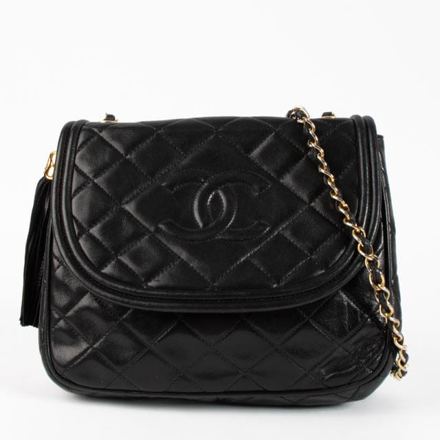 Chanel Vintage Black Lambskin Tassel Flap Bag