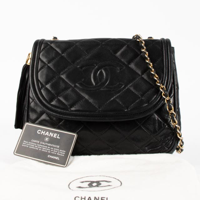 Chanel Vintage Black Lambskin Tassel Flap Bag