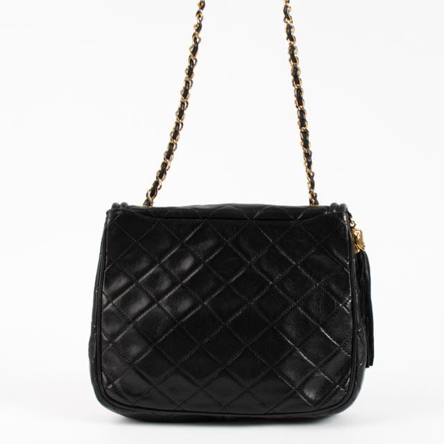 Chanel Vintage Black Lambskin Tassel Flap Bag