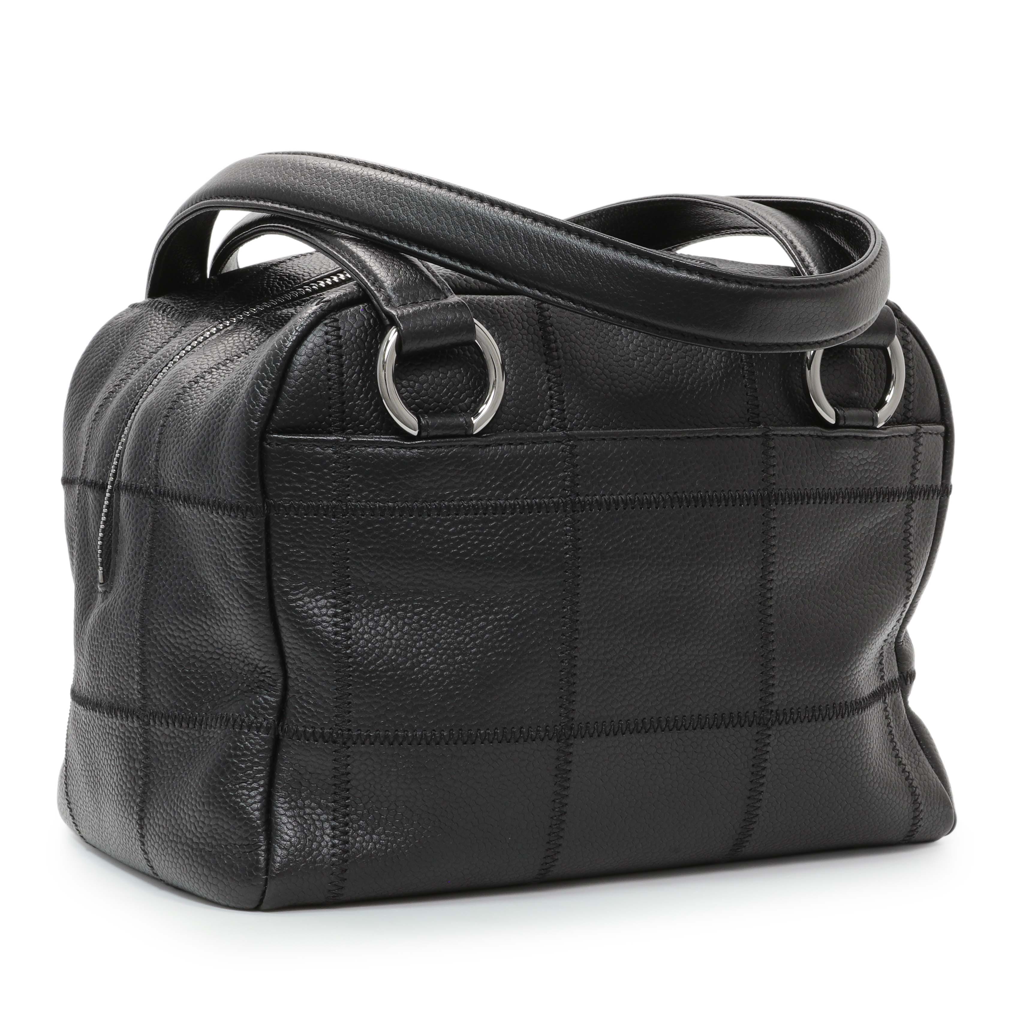 Chanel Vintage Black Caviar Square Quilted Stitched Bowler Bag