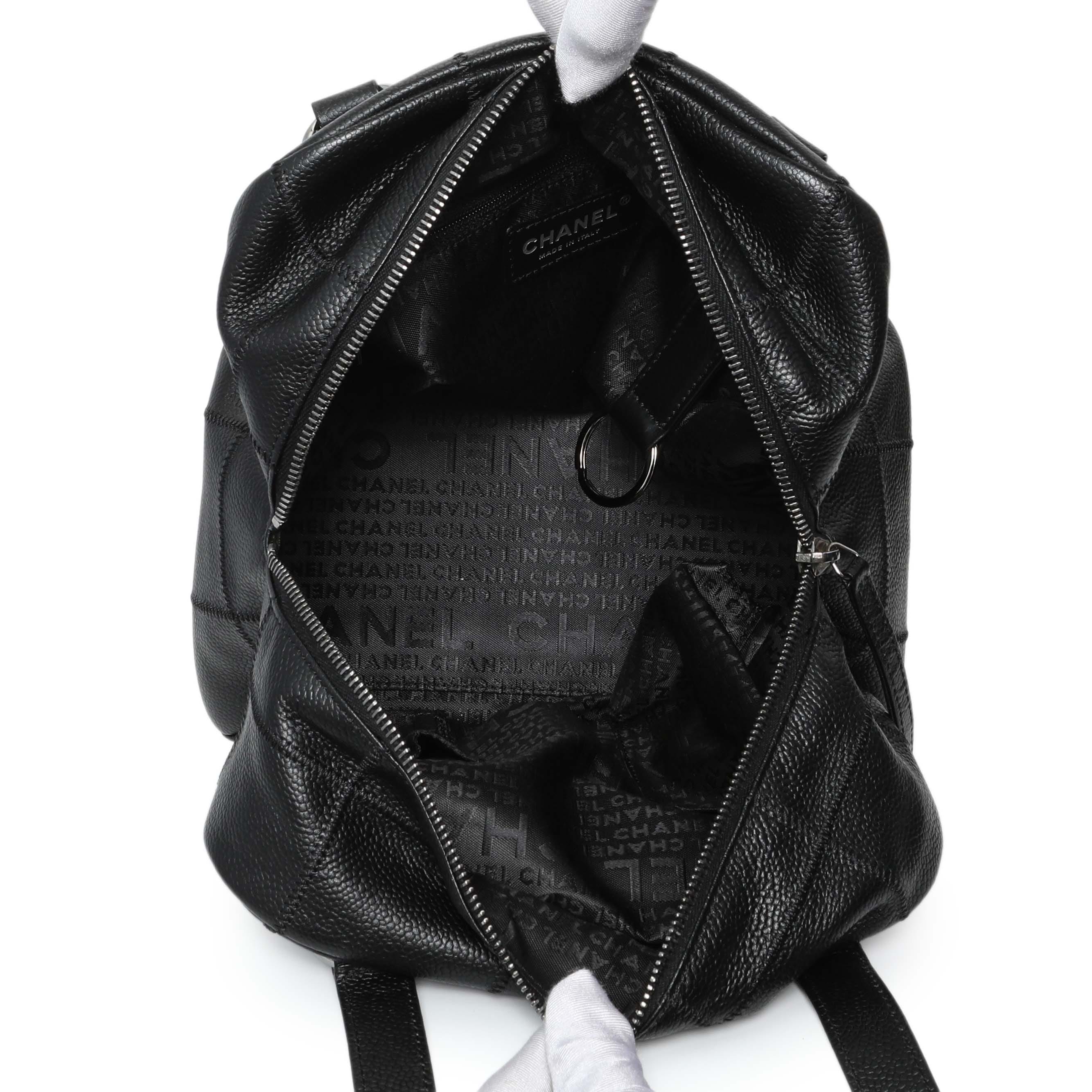 Chanel Vintage Black Caviar Square Quilted Stitched Bowler Bag