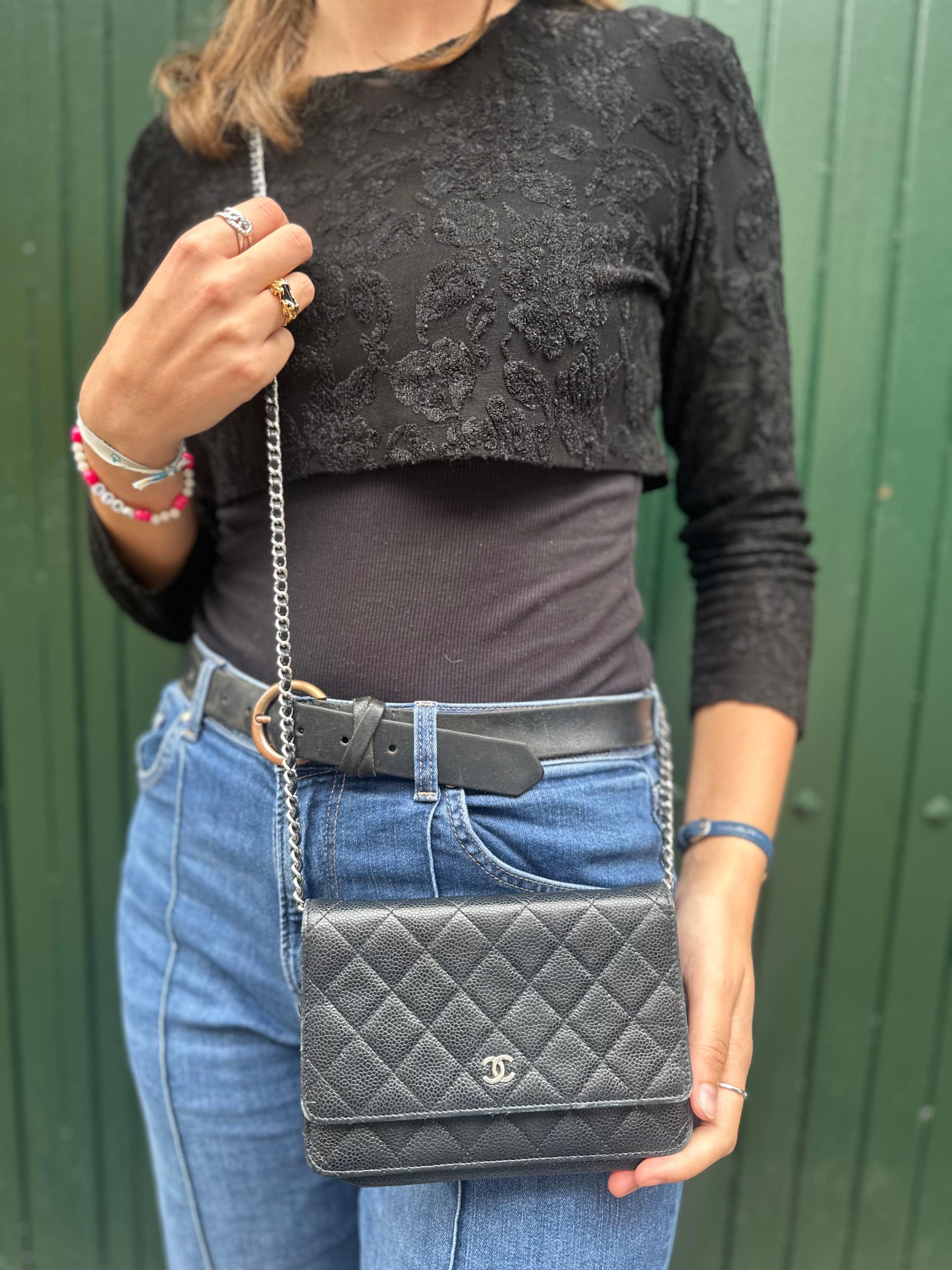 Chanel Black Caviar Leather Wallet on Chain