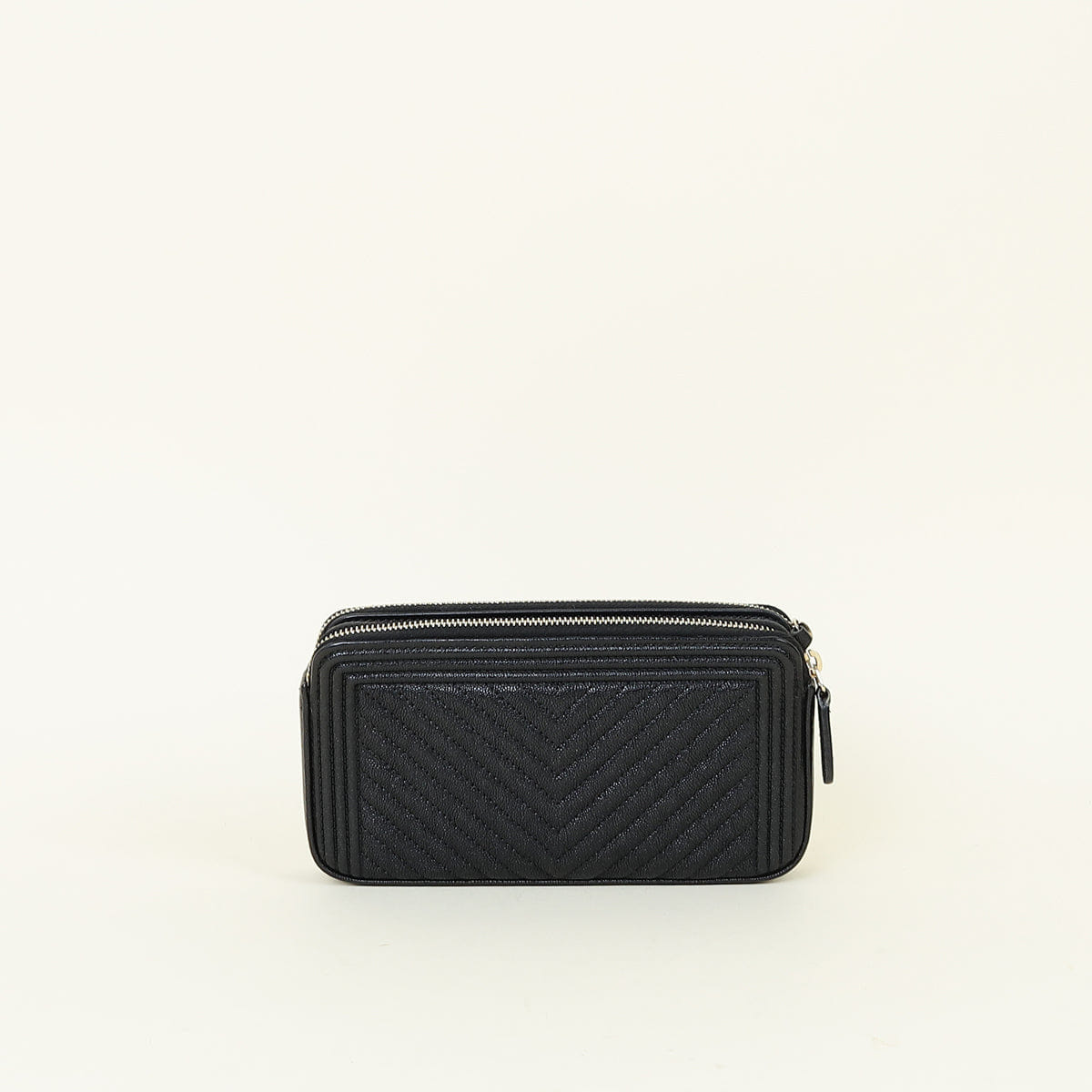 Chanel Black Le Boy Double Zip Wallet On Chain Pouch