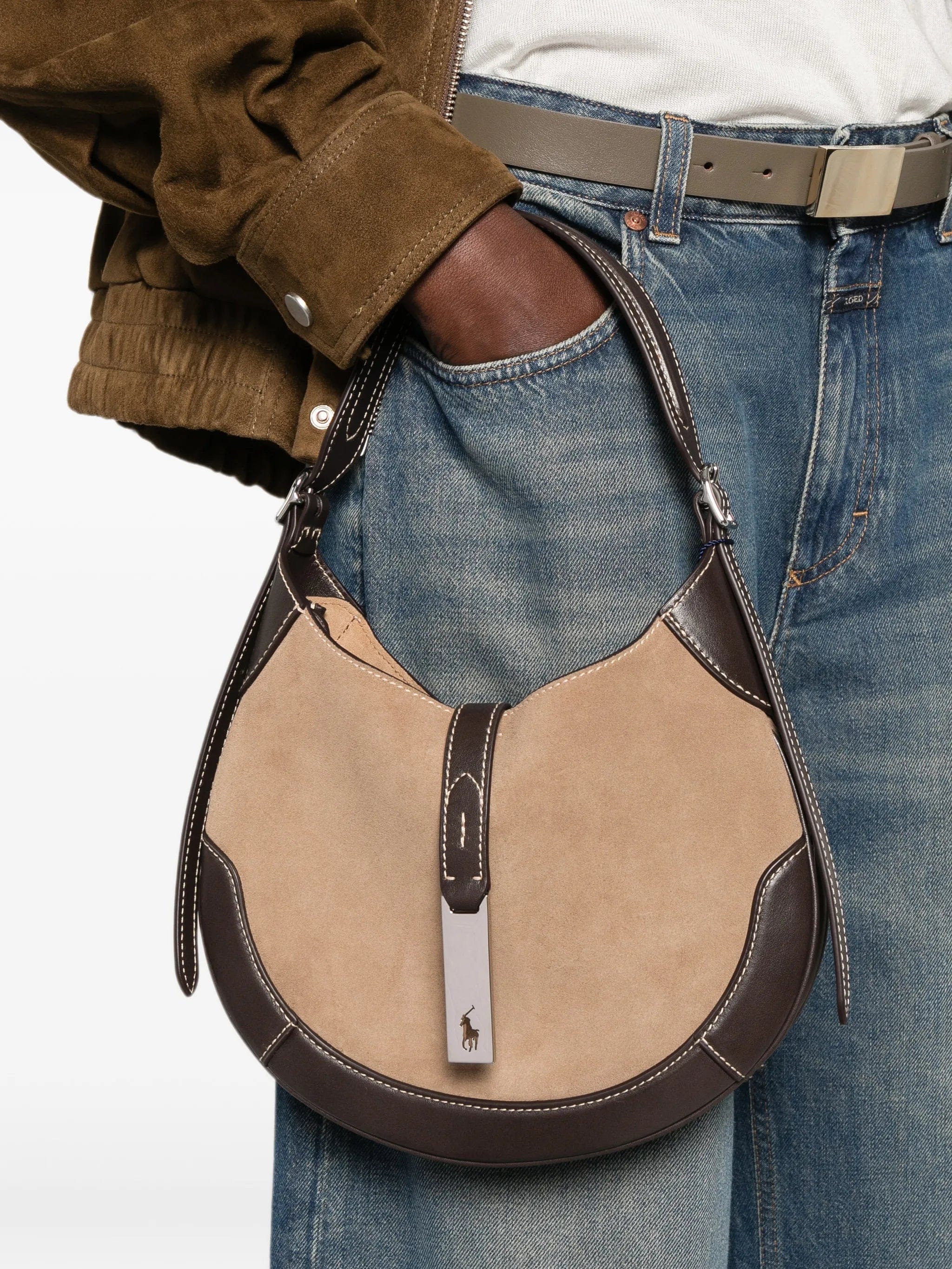 Polo Ralph Lauren Polo ID panelled suede shoulder bag