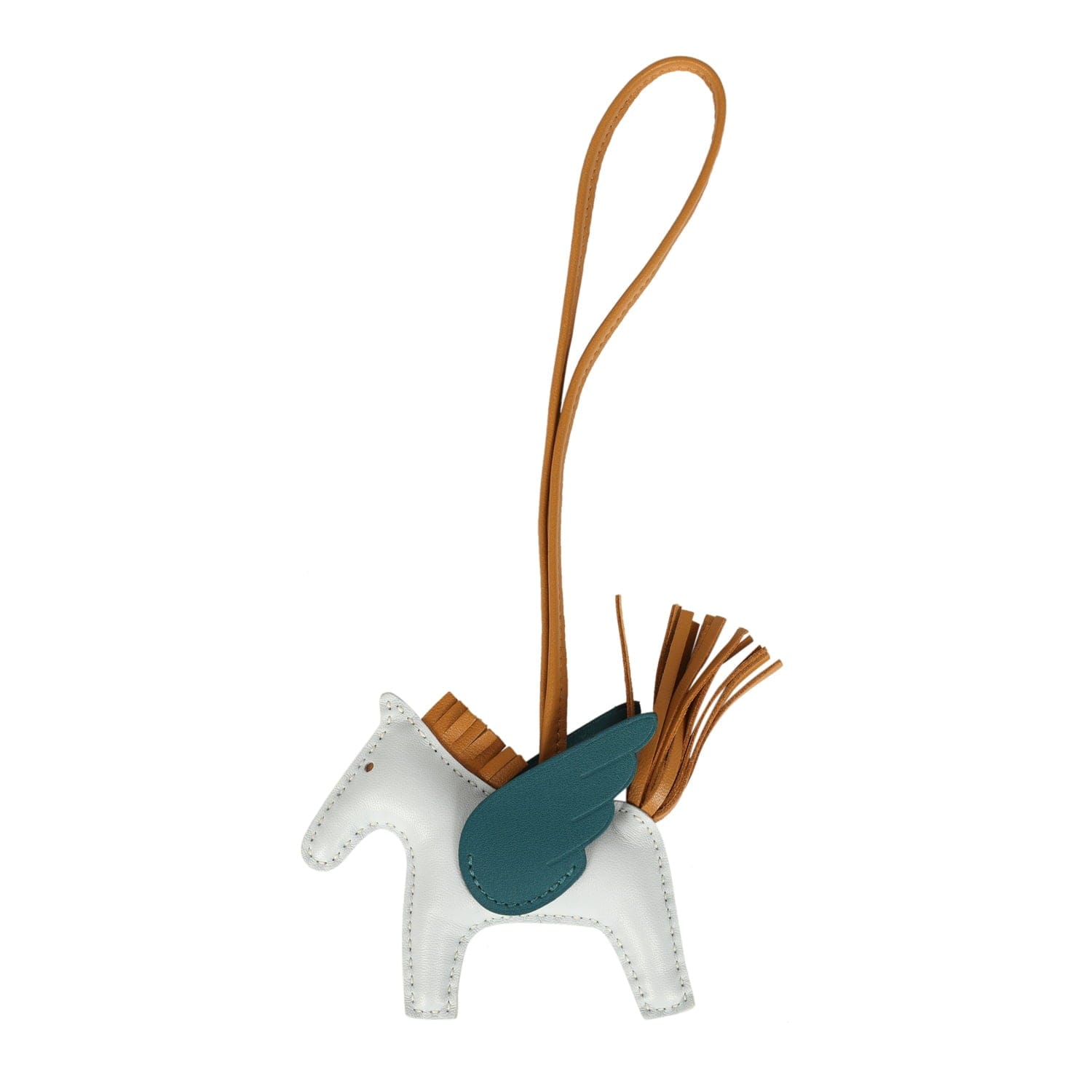 Hermes Pegase Rodeo Bag Charm PM Bleu Brume, Sesame, Vert Bosphore Milo Lambskin