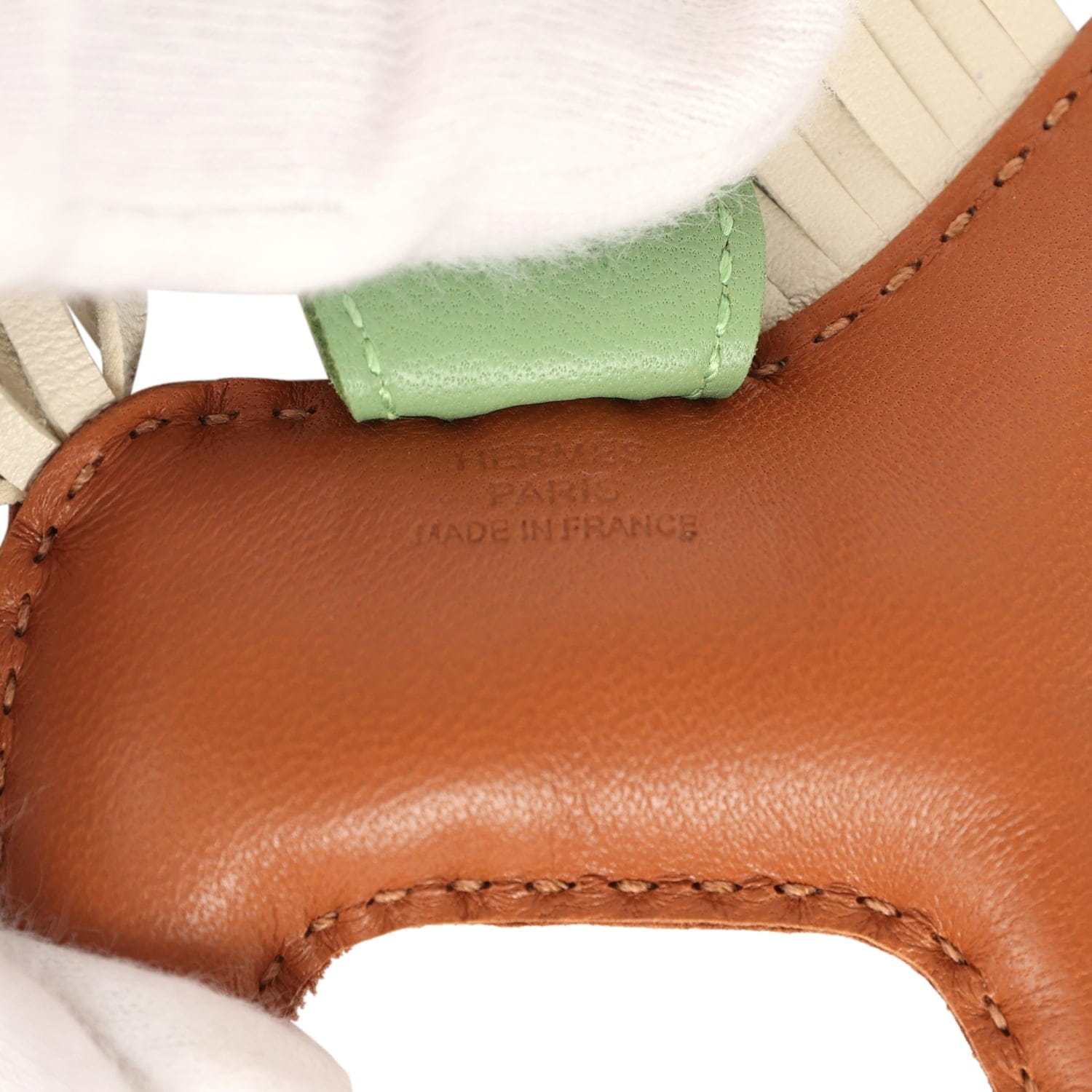 Hermes Rodeo Bag Charm PM Gold, Craie, Vert Criquet Milo Lambskin