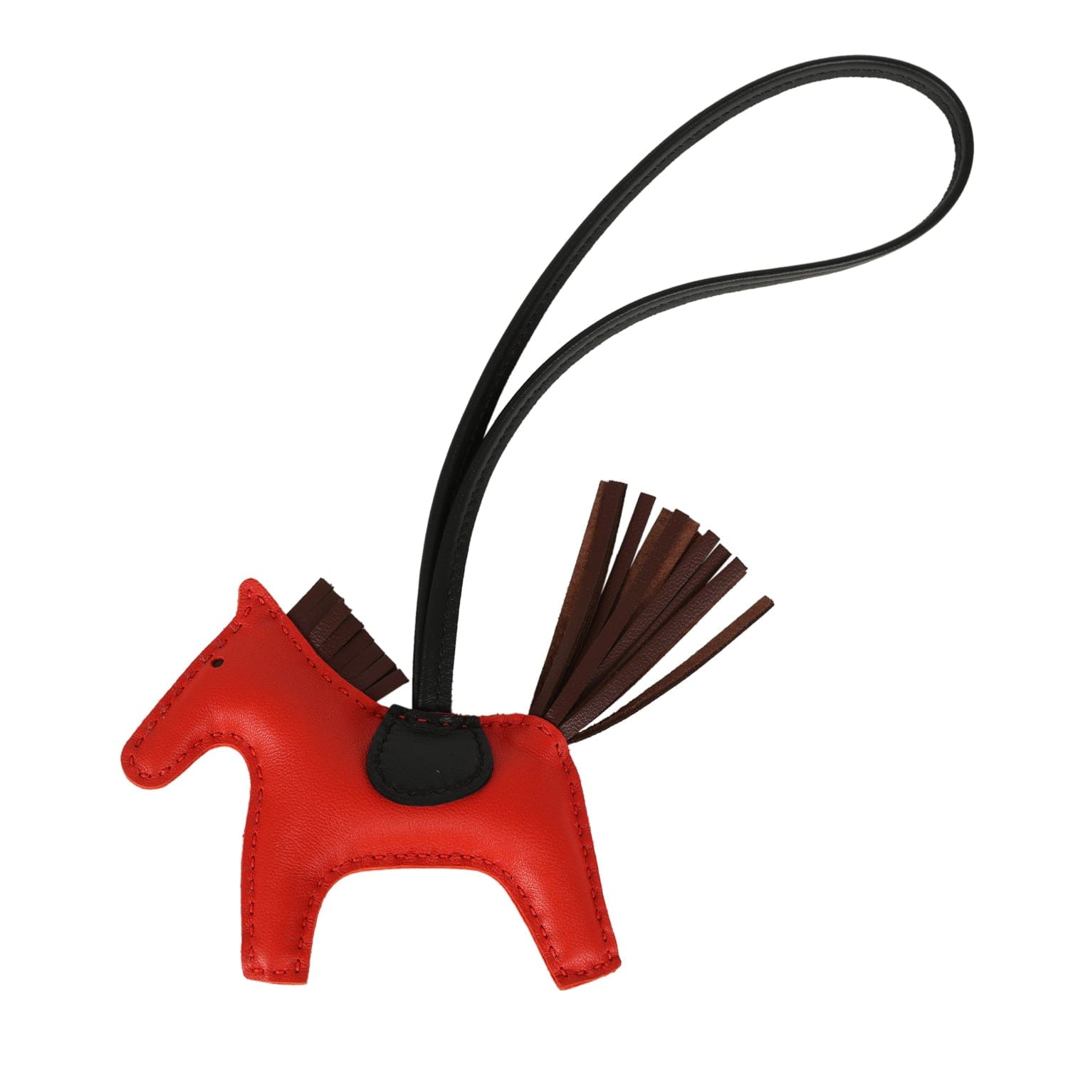 Hermes Rodeo Bag Charm PM Capucine, Terre, Black Milo Lambskin