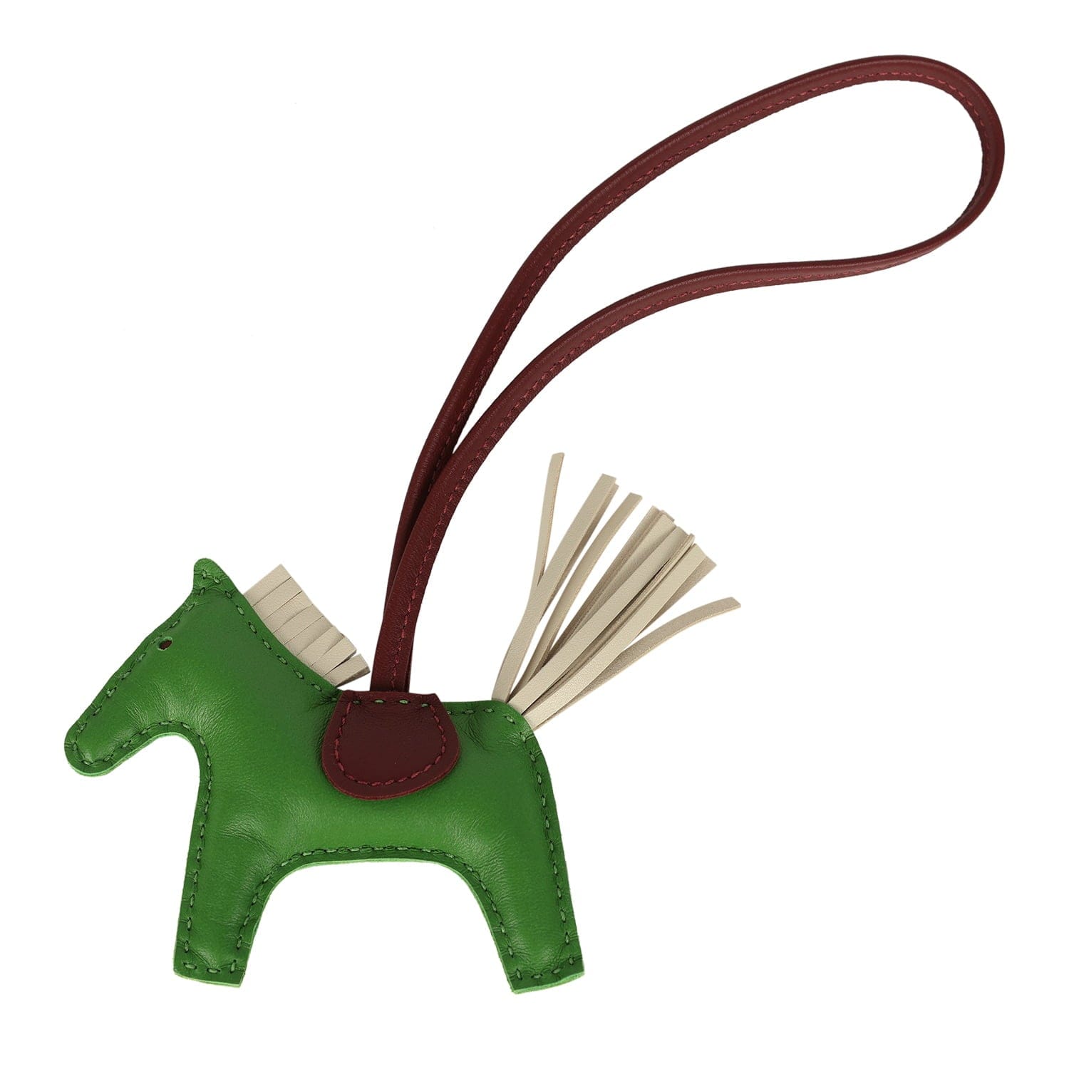 Hermes Rodeo Bag Charm PM Vert Yucca, Craie, Rouge H Milo Lambskin