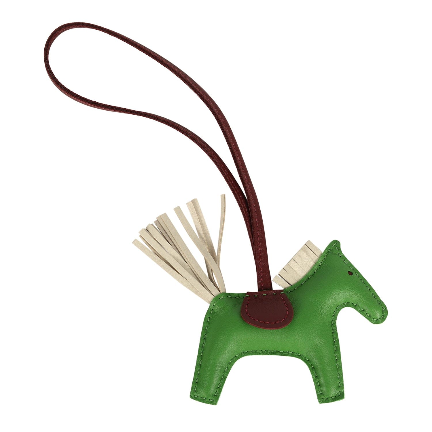 Hermes Rodeo Bag Charm PM Vert Yucca, Craie, Rouge H Milo Lambskin