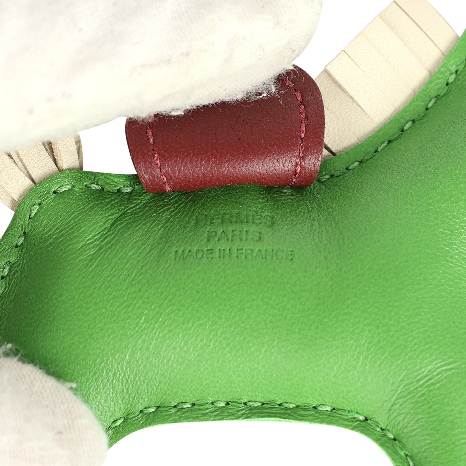 Hermes Rodeo Bag Charm PM Vert Yucca, Craie, Rouge H Milo Lambskin