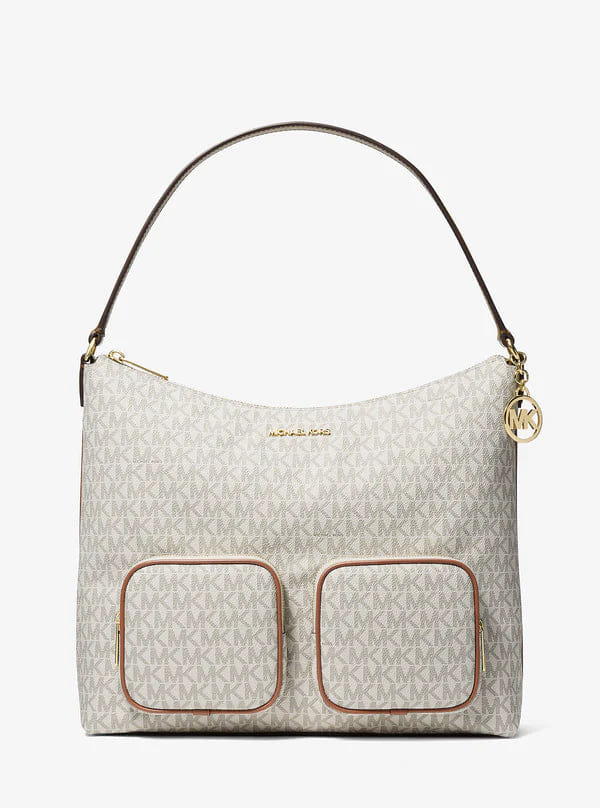 Michael Kors Merritt Large Signature Logo Cargo Shoulder Bag Vanilla
